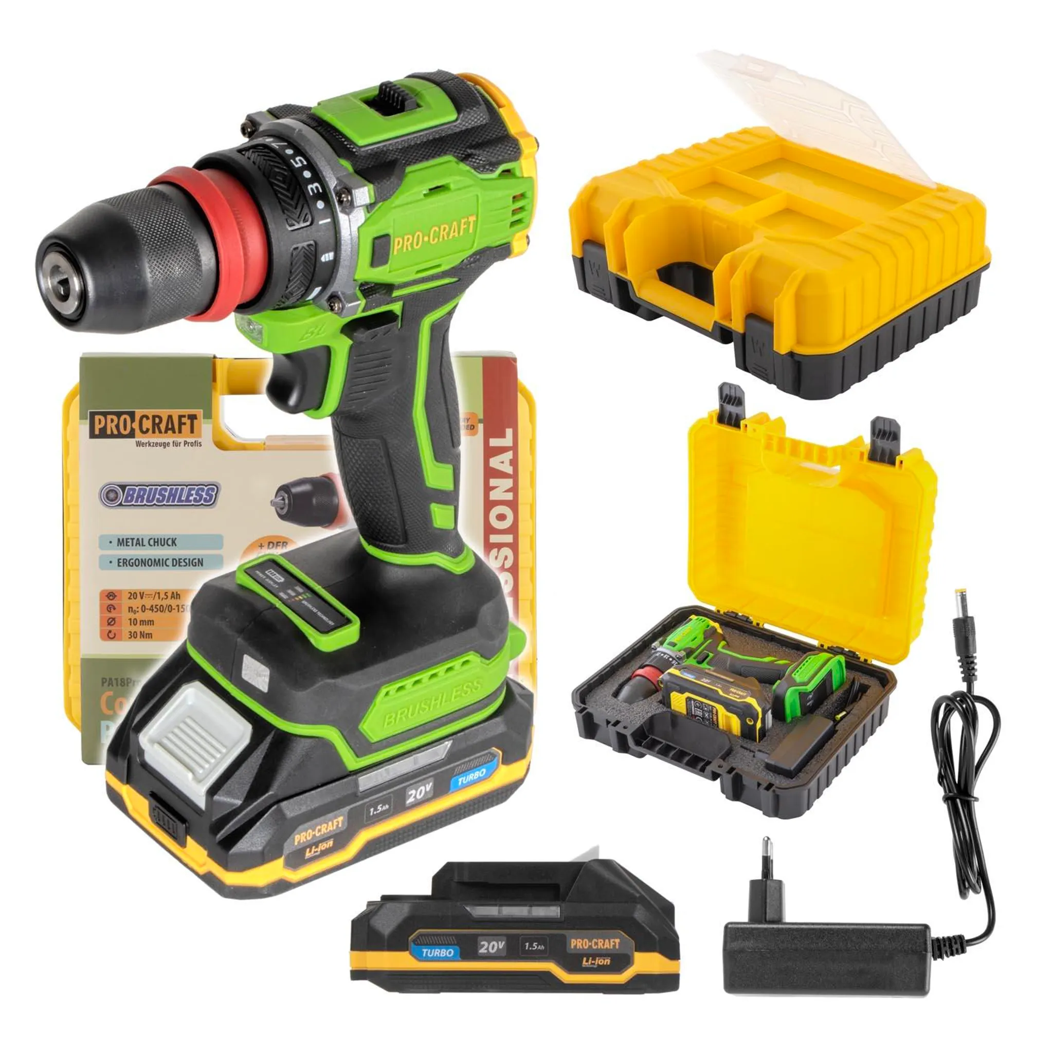 Trapano Avvitatore a Batteria 21V Brushless | 2 Batterie incluse - Nero Trapano Avvitatore a Batteria 21V Brushless | 2 Batterie incluse - Nero