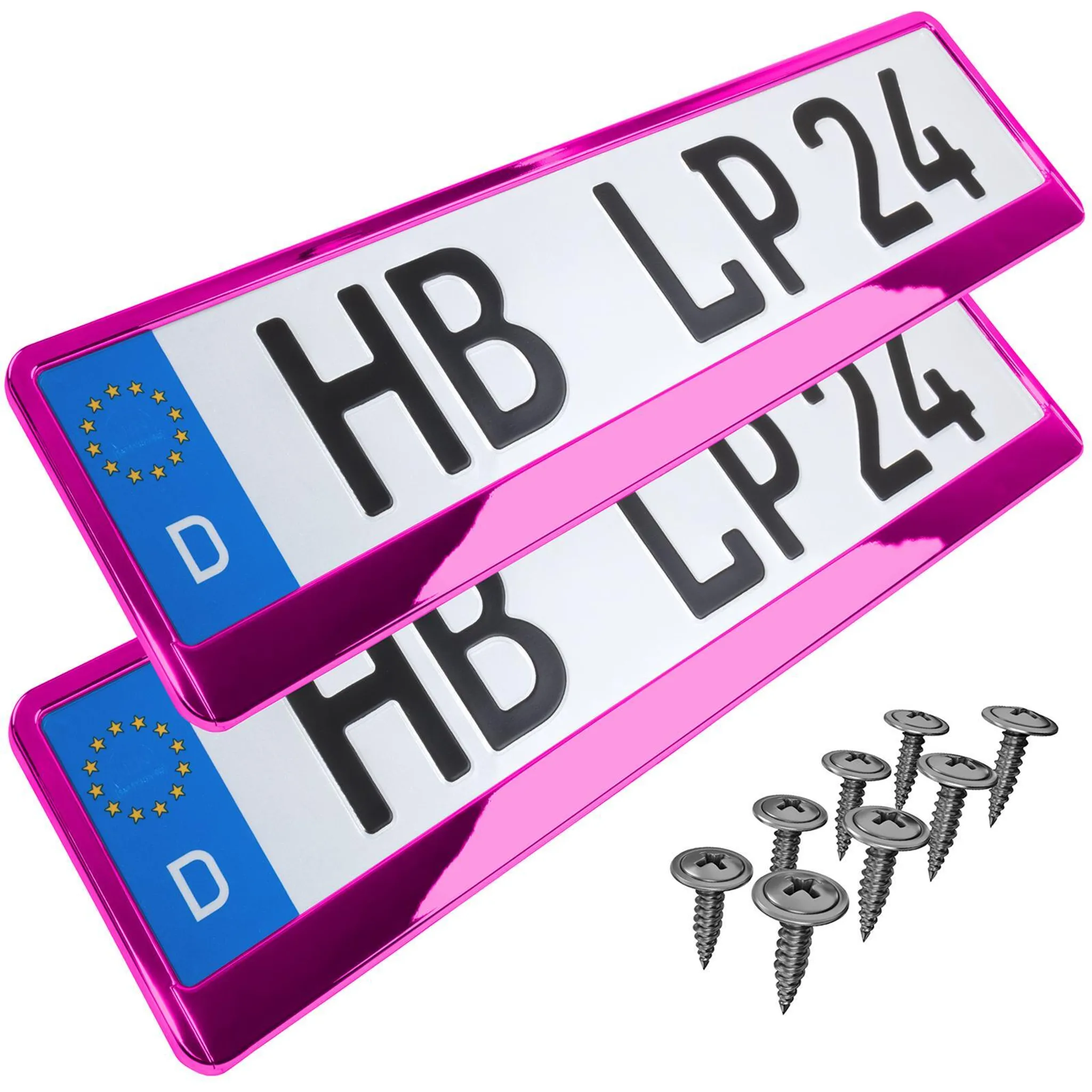 Intense Hochglanz Chrom Kennzeichenhalter Nummernschildhalter Pink  Metallisiert