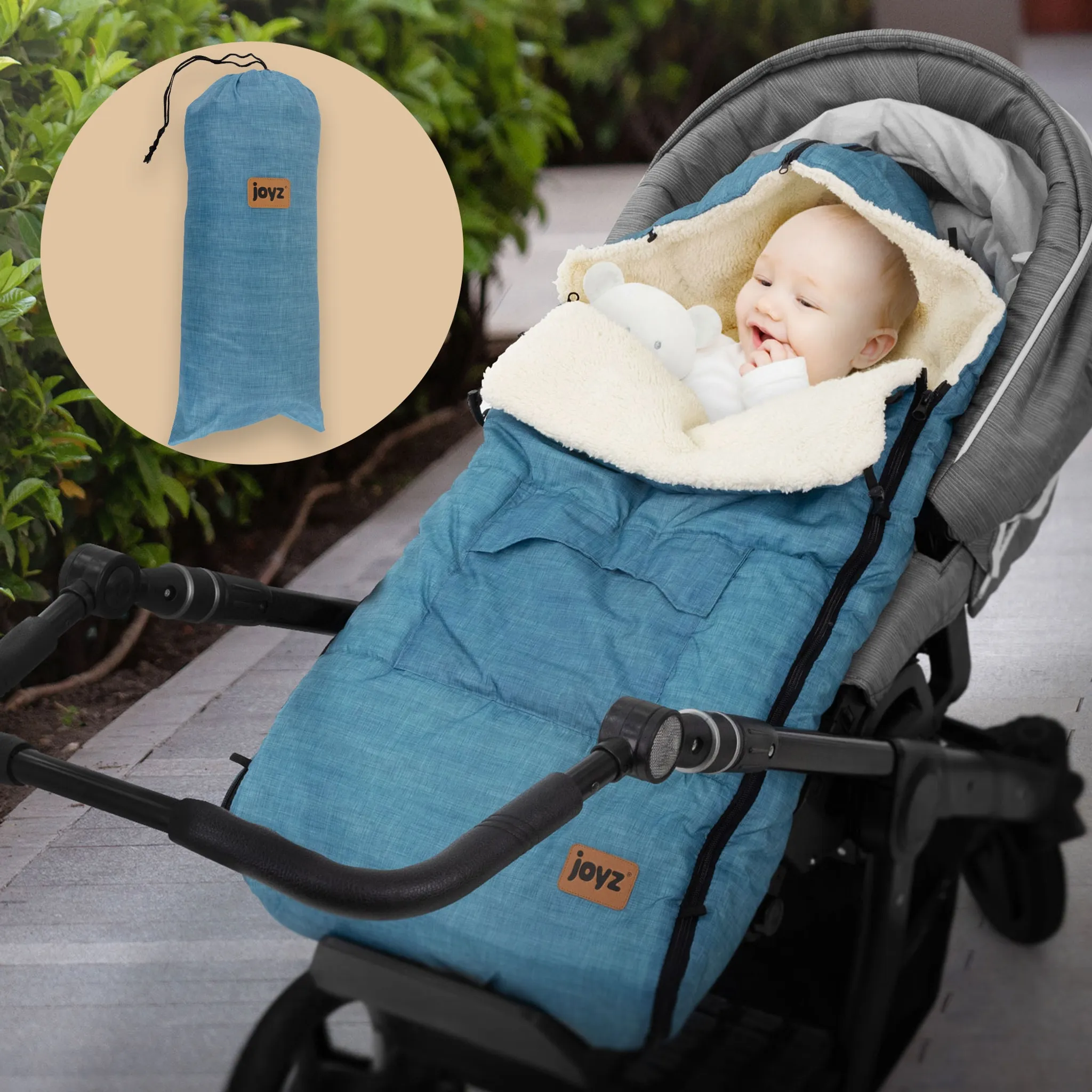 MONZANA® Baby Fußsack mit Handwärmer Reflektoren verschließbares Kopfteil  5-Punkt Gurt Kinderwagen Winter Babyschale Einschlagdecke