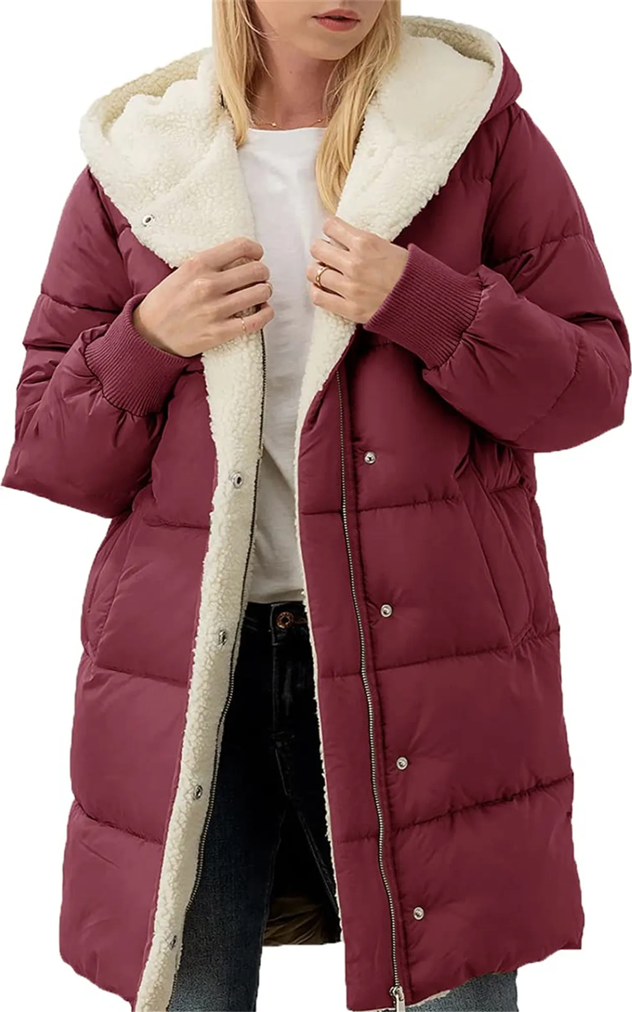 Wintermantel Damen Lang - Warme Gefütterte Parka Jacke Mit Kapuze