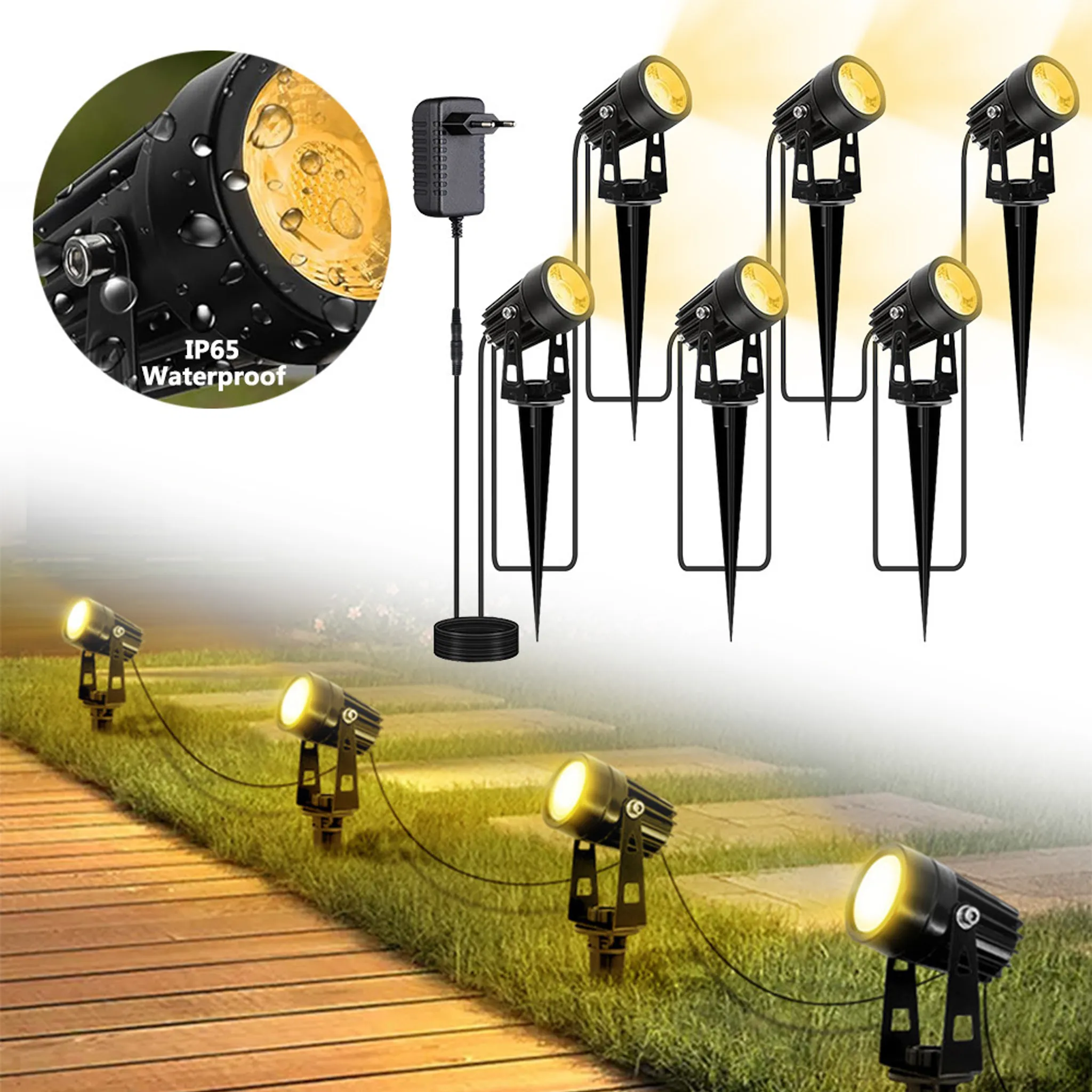 2 Faretti Da Giardino LED 10W – Luce Bianca Calda, IP65, Picchetto Regolabile, Per Esterni, Cortile, Prato