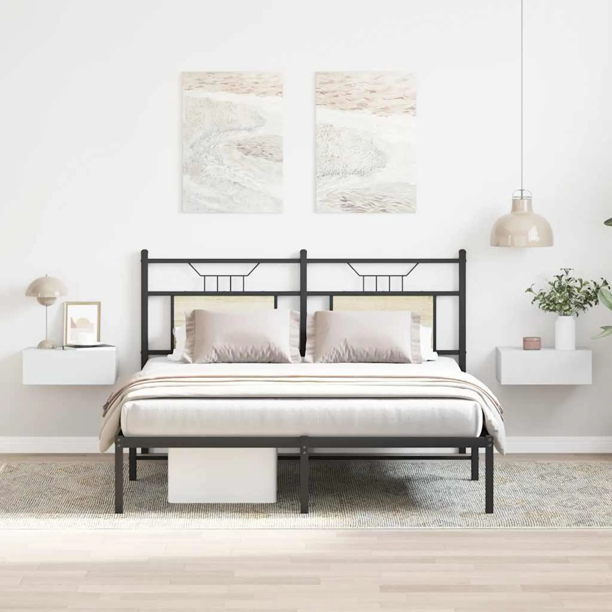 2 Tables De Chevet Murales Suspendues - Avec Prises Et USB - Blanc - Tiroir Et étagère Ouverte - Moderne - 10