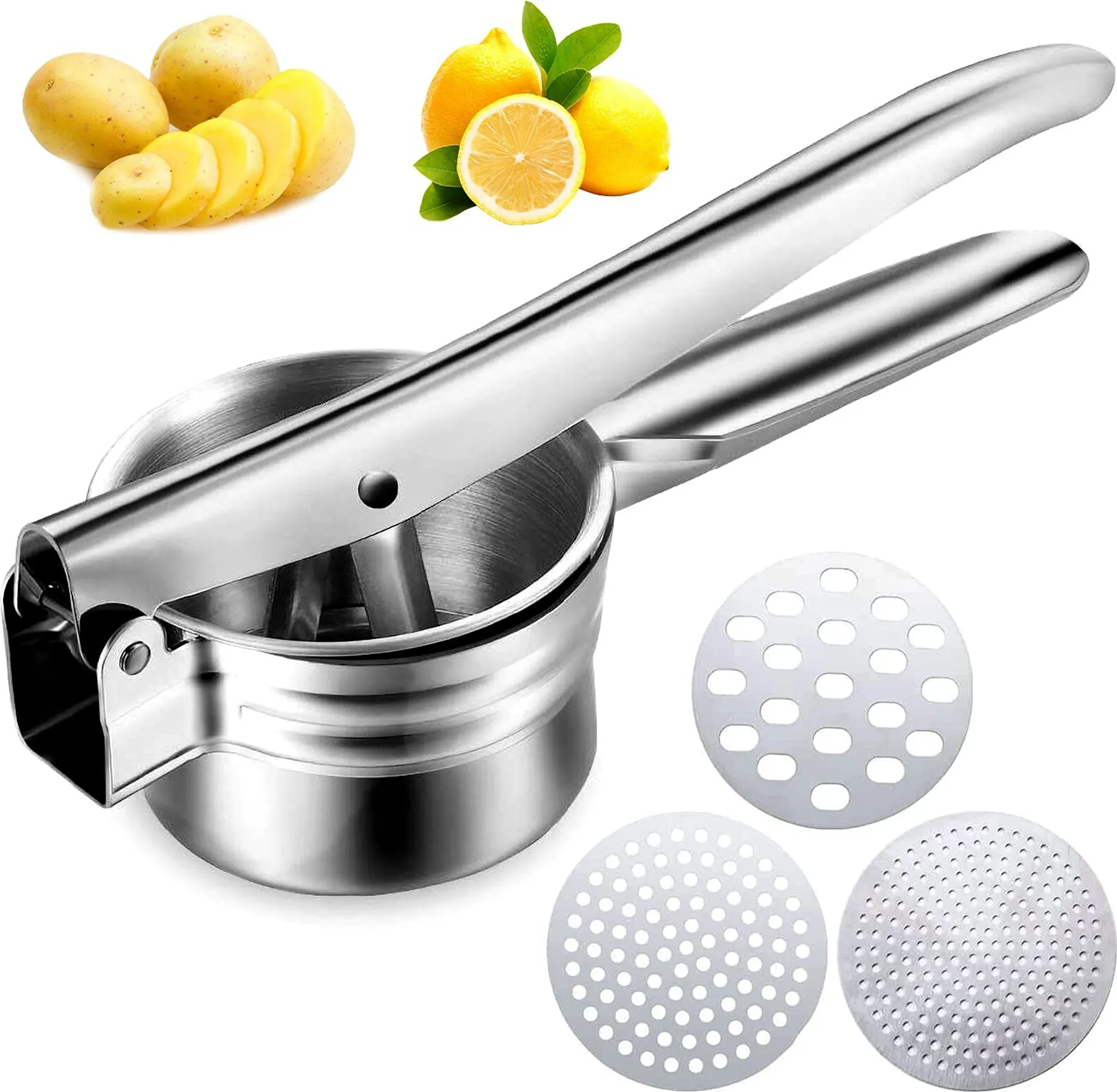 Kartoffelpresse Edelstahl 425 Ml - Mit 3 Siebeinsätzen, Rutschfester Griff, Für Püree & Gemüse