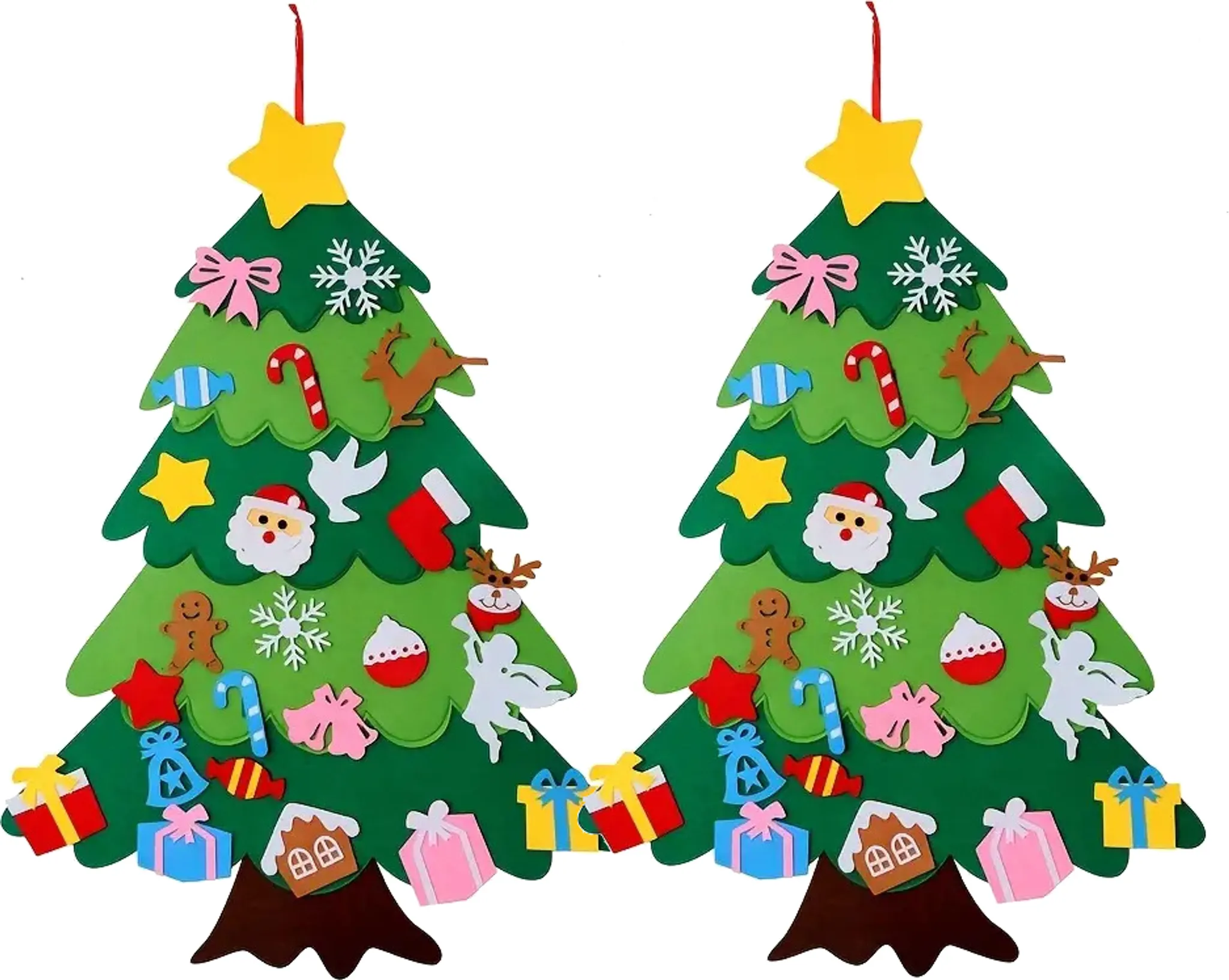 LPAOIS Feltro Albero Natale Albero Di Natale In Feltro Per Bambini 30 luci a LED 27 Ornamenti Staccabili Decorazione per albero di Natale in feltro fai-da-te Regali Di Natalizie Parete Porte