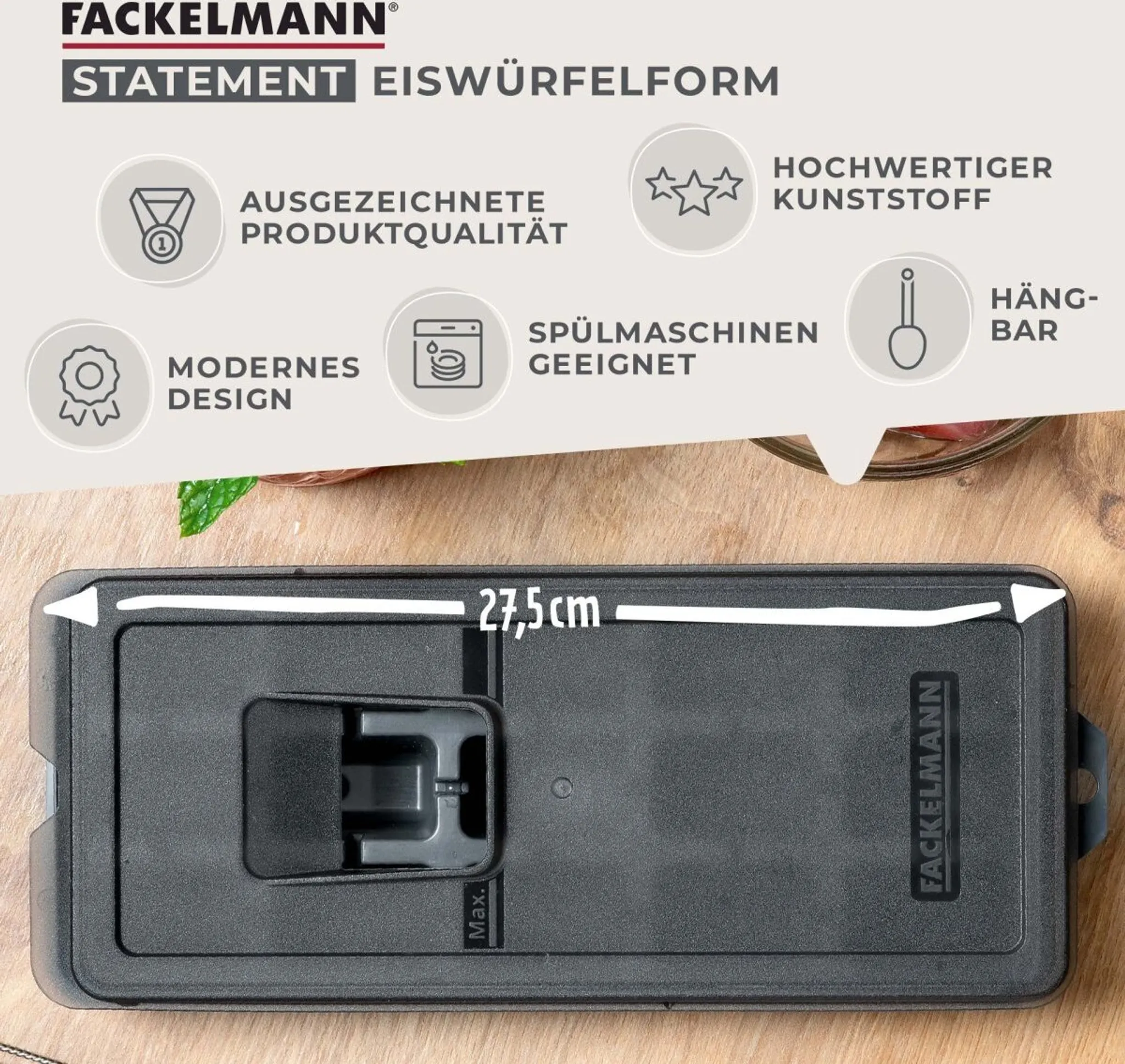 Fackelmann Contenitore Per Cubetti Di Ghiaccio Con Coperchio – 25x10 Cm – Plastica Robusta, Lavabile In Lavastoviglie, Colori Assortiti