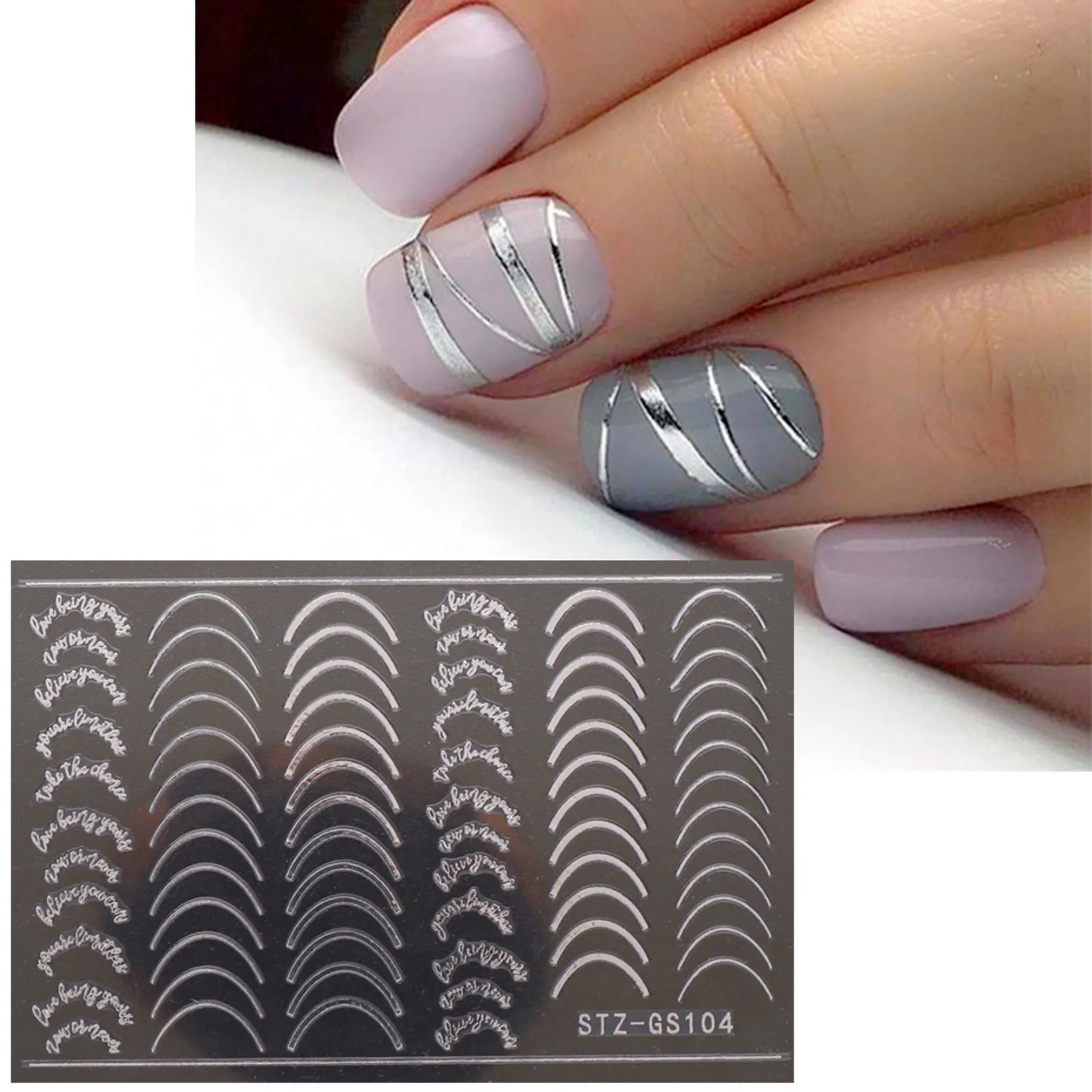 Selbstklebend 3D Sticker für Nägel Gold Silber Schwarz Weiß Art