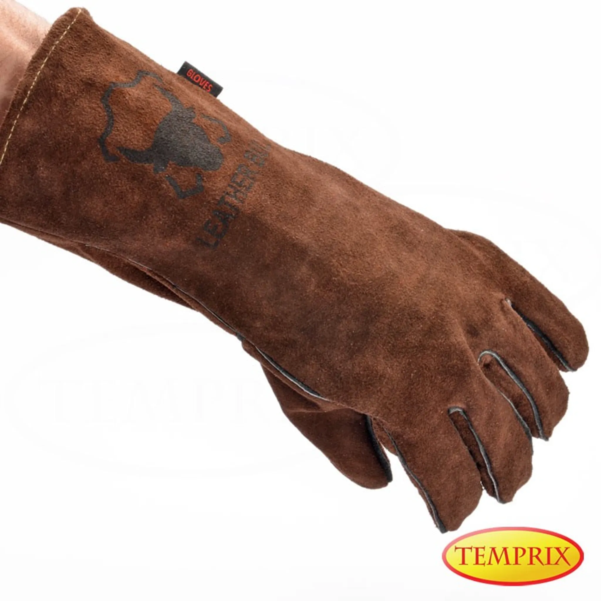 Handschuhe aus echtem Leder Markenqualität von Temprix Version Premium Ofen geeignet für Kamin Grill & Backofen Farbe schwarz/grau 