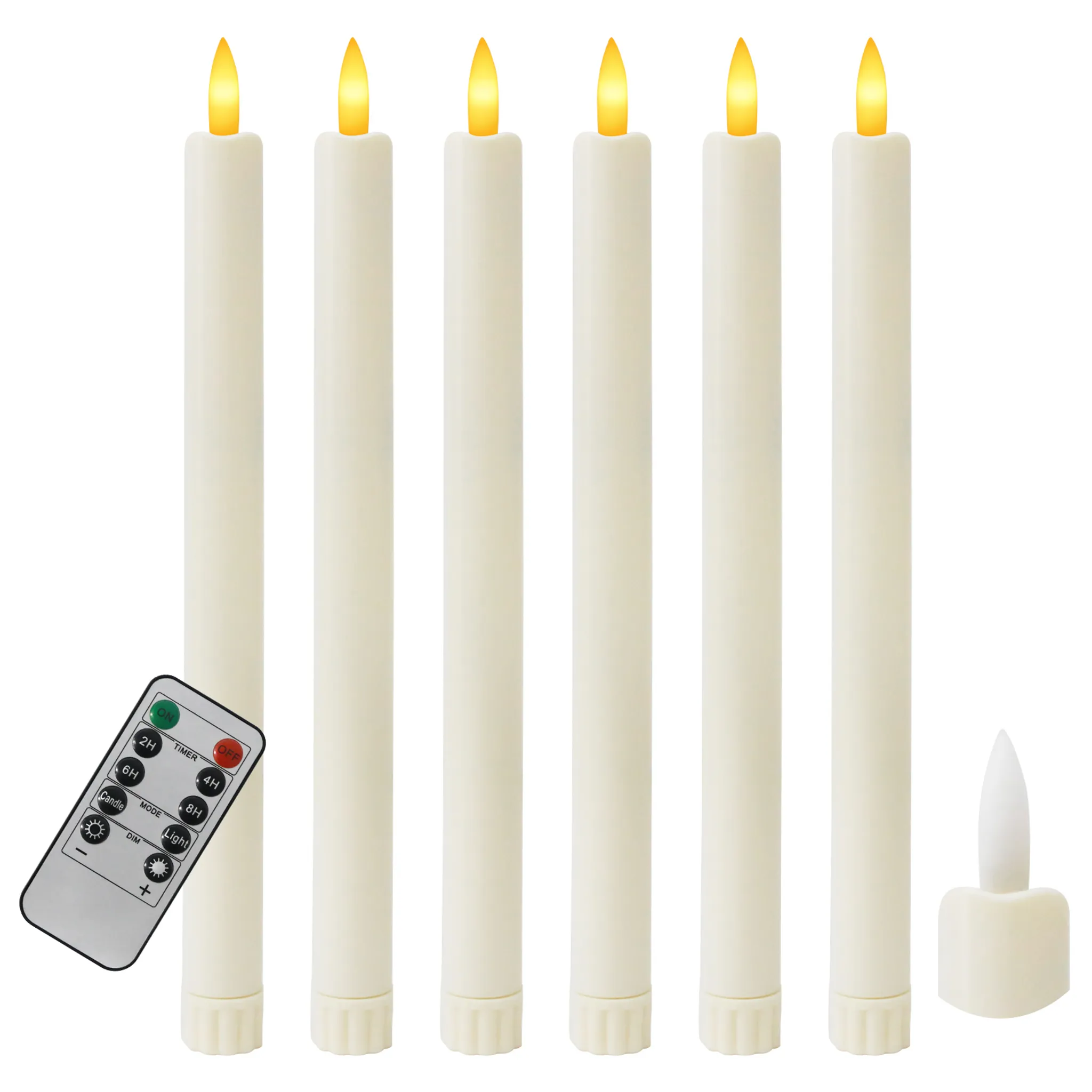Flammenlose Kerzen Mit Fernbedienung – 6 Stück Weiße LED Stabkerzen, 24 Cm, Mit Timer & Dimmbarem Flackern | Batteriebetrieben, Für Deko, Hochzeit, Weihnachten