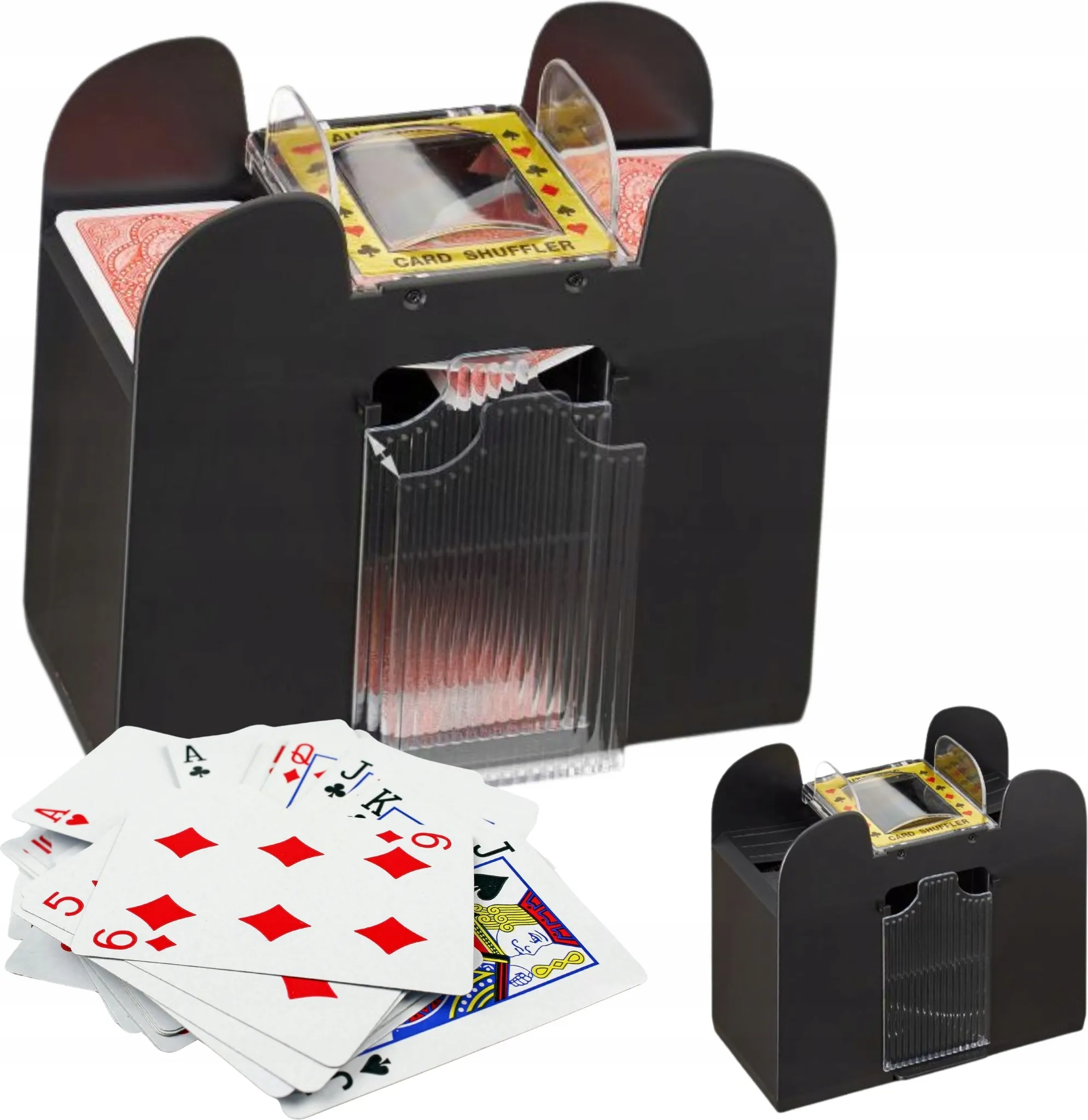 Relaxdays Mescolatore Carte Elettrico - Per 4 Mazzi, Pelle Nera, Standard - Foto 3