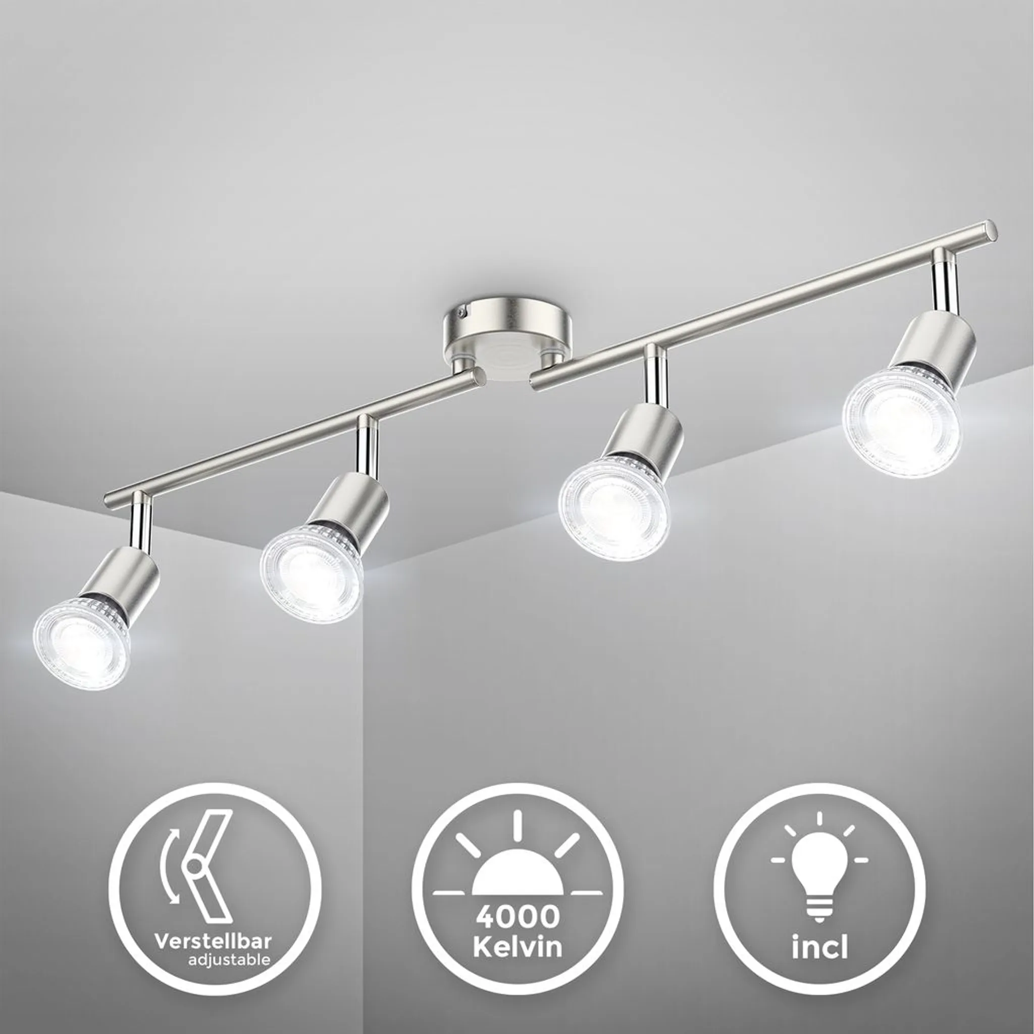 LED Deckenspot Wohnzimmer GU10 Metall Lampe Decken-Leuchte schwenkbar  4-flammig