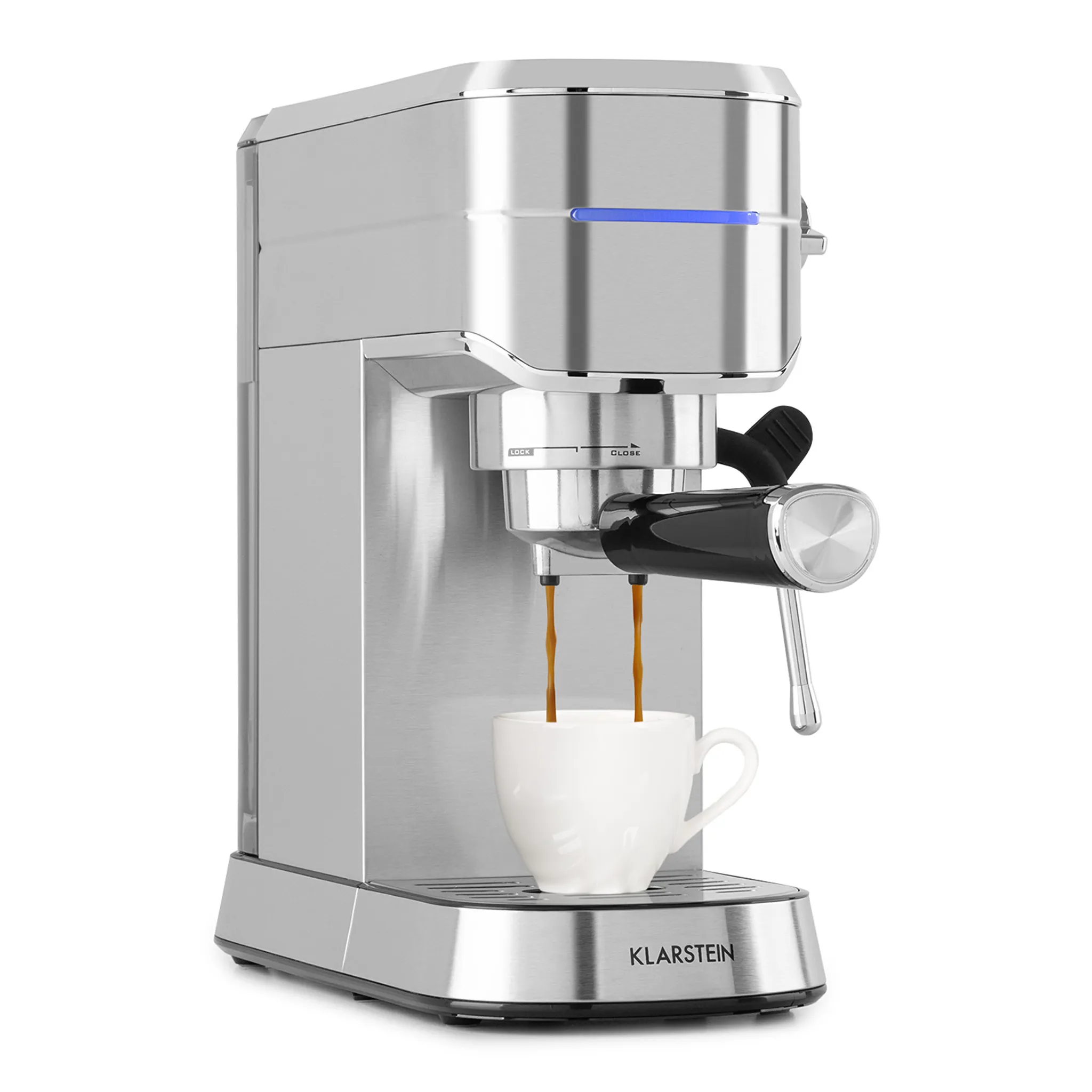Klarstein 1,4 L Siebträgermaschine für 2 Tasse Kaffee, Mini  Espressomaschine mit Milchschäumer, 20 Bar Siebträger Kaffeemaschine Klein,  Gute Espresso