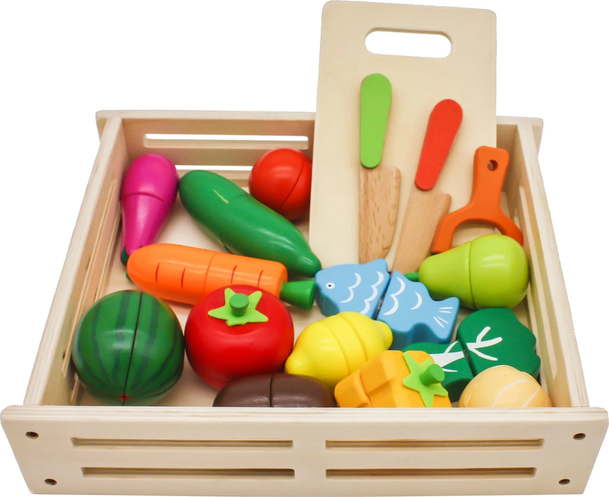 24-teiliges Spiel-Essen-Set Aus Kunststoff – Pizza, Obst & Gemüse Mit Klett-Verbindung, Inkl. Messer & Schneidebrett, Lernspielzeug Für Kinder