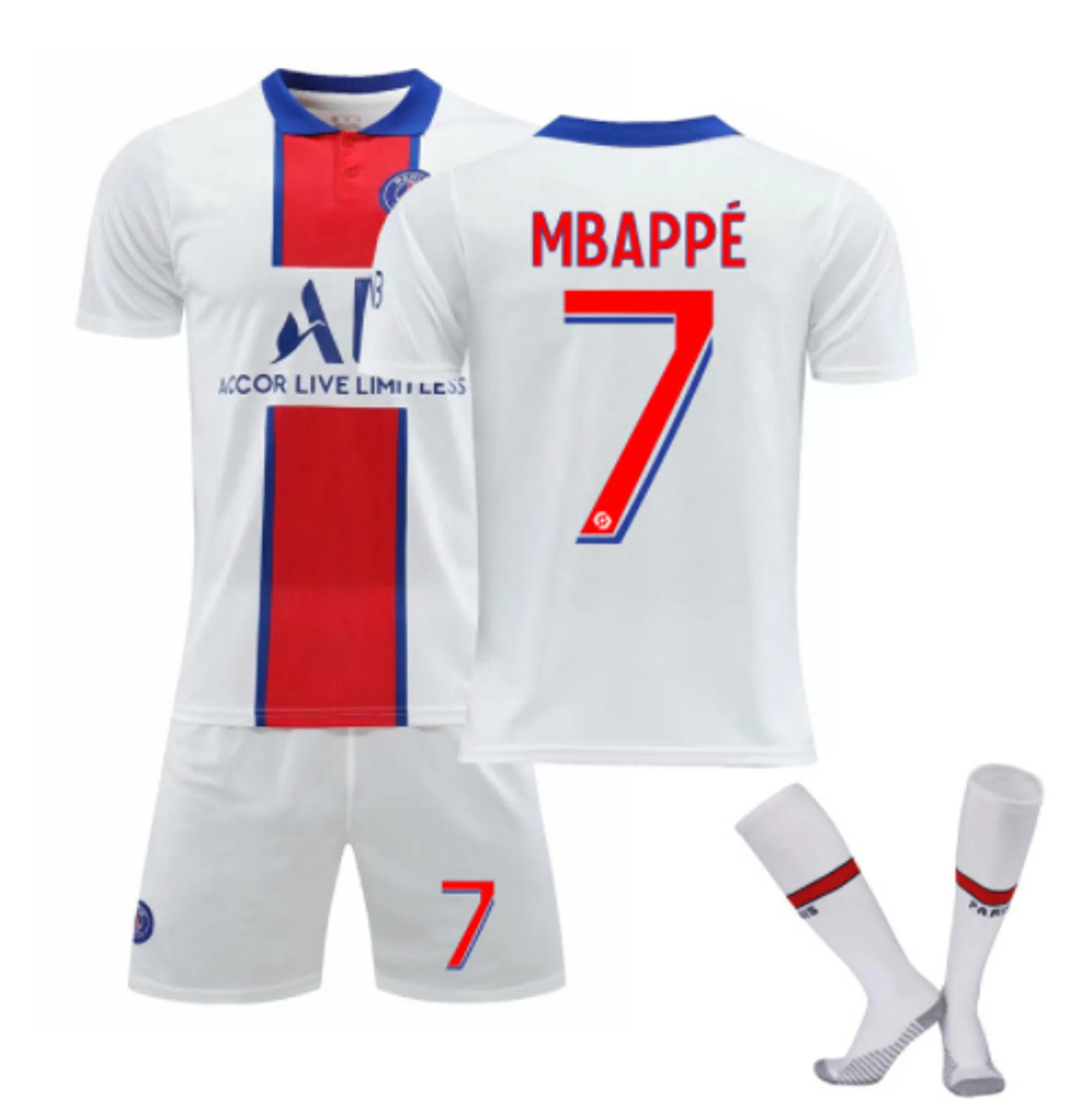 Socken DEAN Sommer Paris Heim- und Auswärtsuniform MBAPPE # 7 Neymar JR # 10 Fußballuniform Erwachsene Kinder Trainingsanzug kann angepasst Werden 