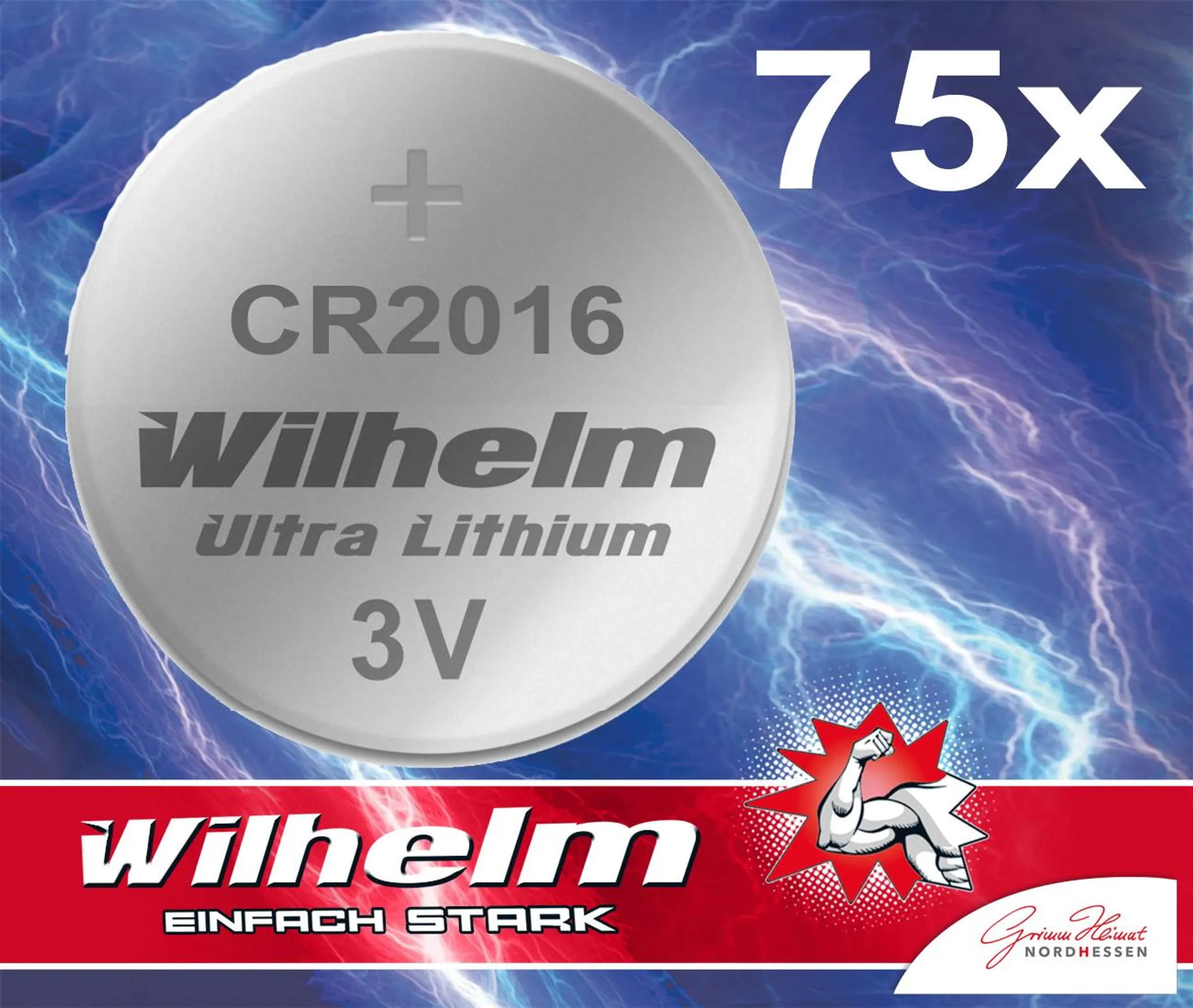 75 x Knopfzelle CR2016 Wilhelm Batterie