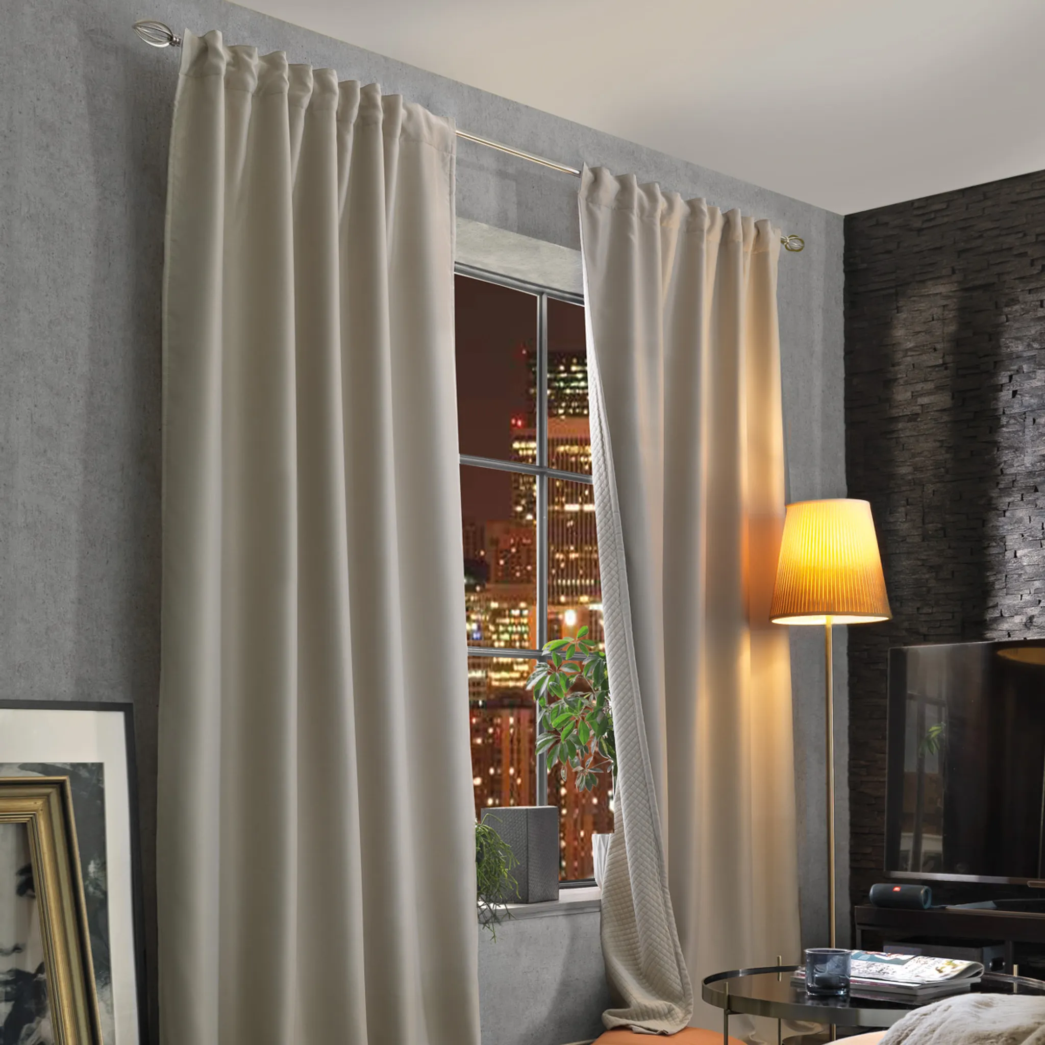 Thermo Vorhang mit Schlaufenband Kälte- und Hitzeschutz einfarbig natur  grau 135x245cm