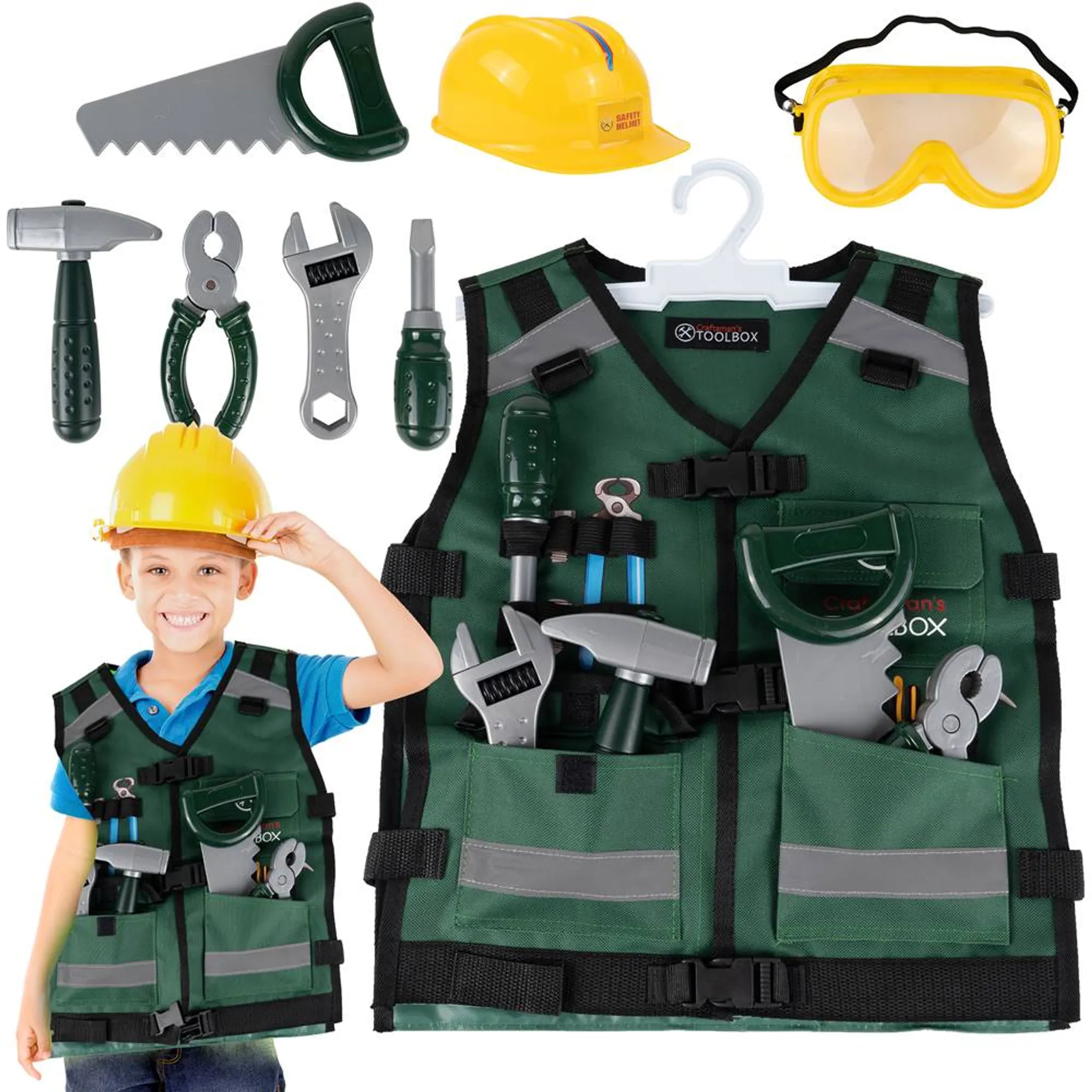 EDUPLAY Kinder Bauhelm, Warnweste, Schutzbrille, Gehörschutz & Handschuhe,  mehrfarbig, 6-teilig (1 Set)