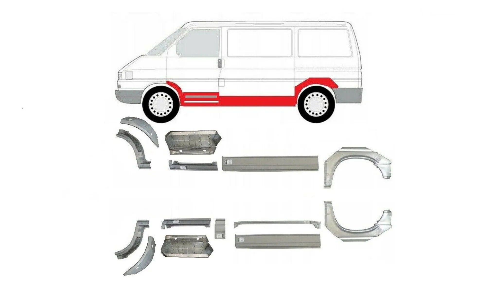 für VW T4 1990-2003 passend 2x Reparaturblech Schweller Kotflügel