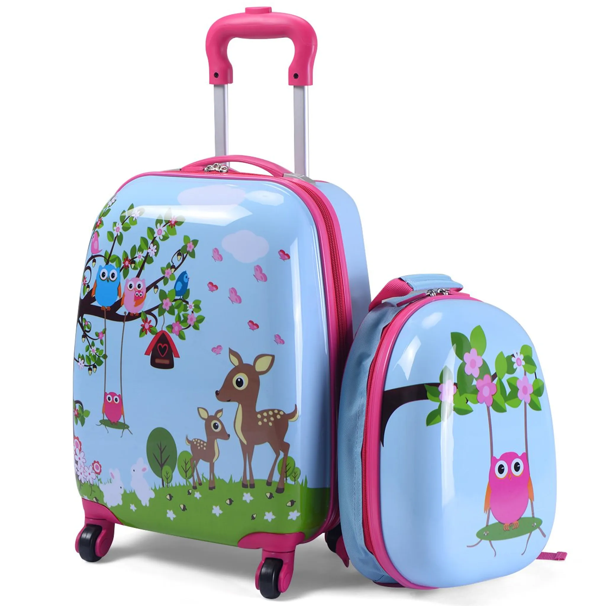 Koffer Set Kinder Koffer Grün Kindertrolley Kindergepäck Handgepäck für Mädchen und Jungen Reisegepäck Hartschalenkoffer Kinderkoffer mit Rucksack DREAMADE 2tlg 