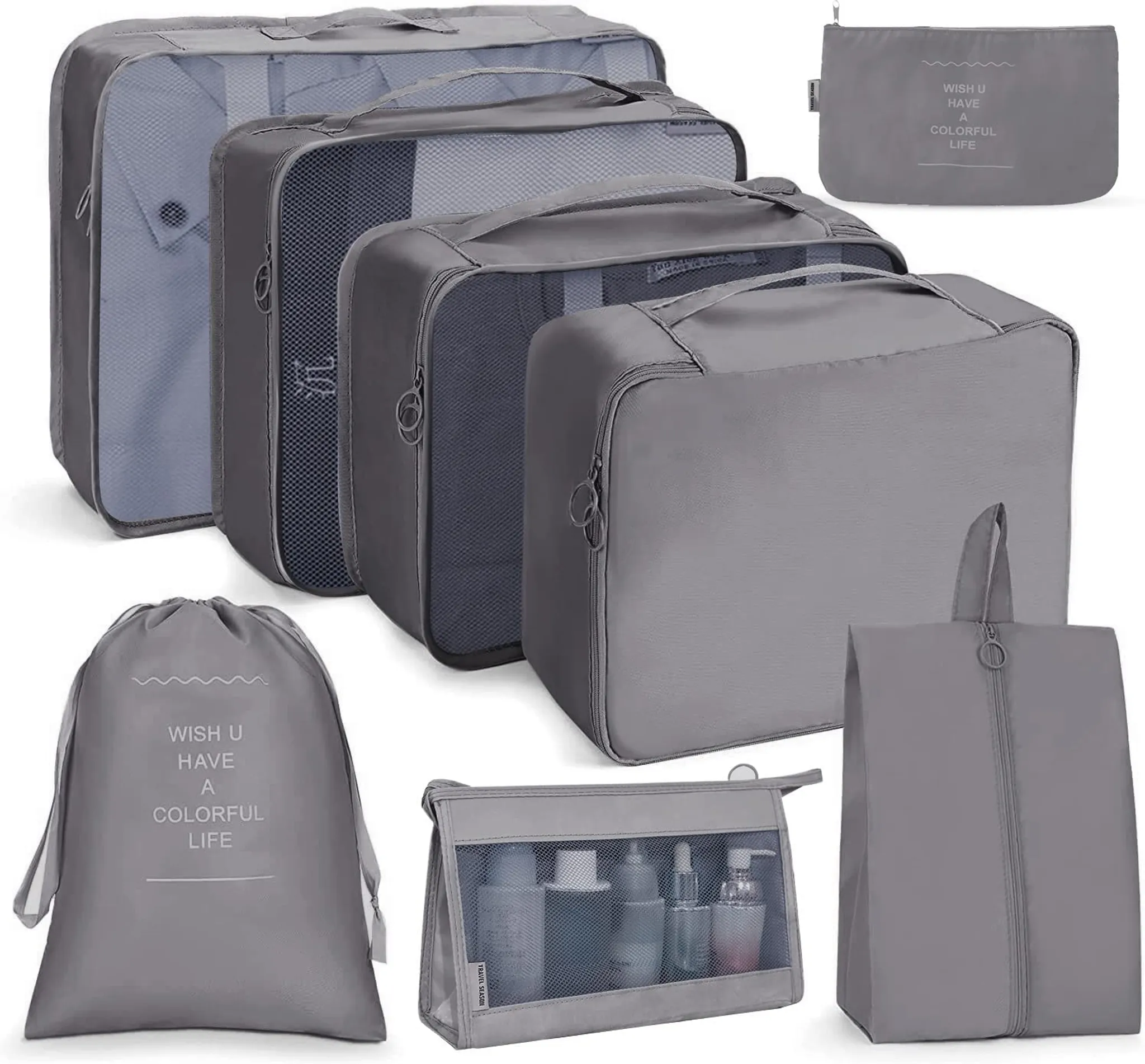 Travelfreund® 8er Set Koffer Organizer beige mit Kosmetiktasche und  Packtaschen