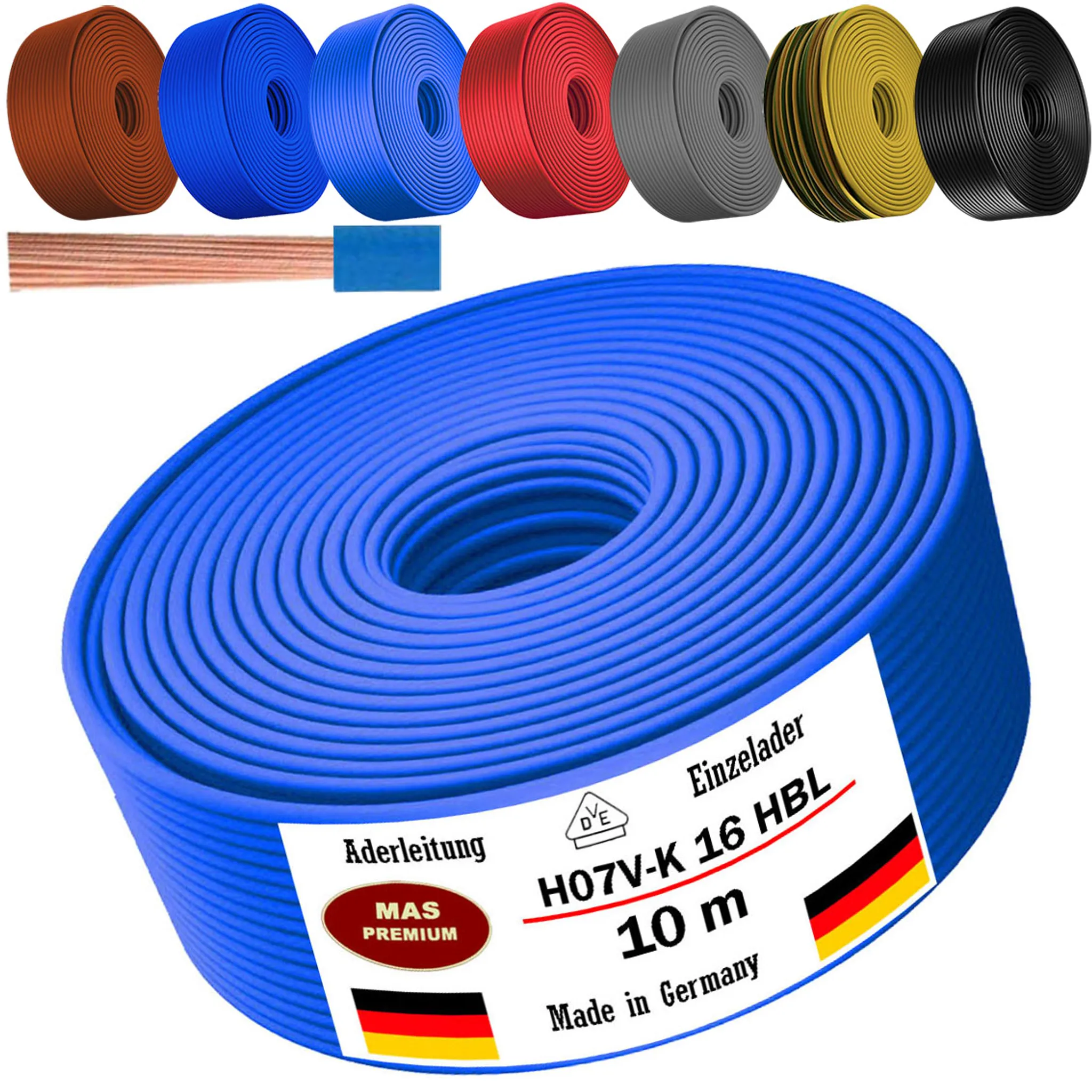 10m Aderleitung H07 V-K HBL 1x16 mm² Hellblau