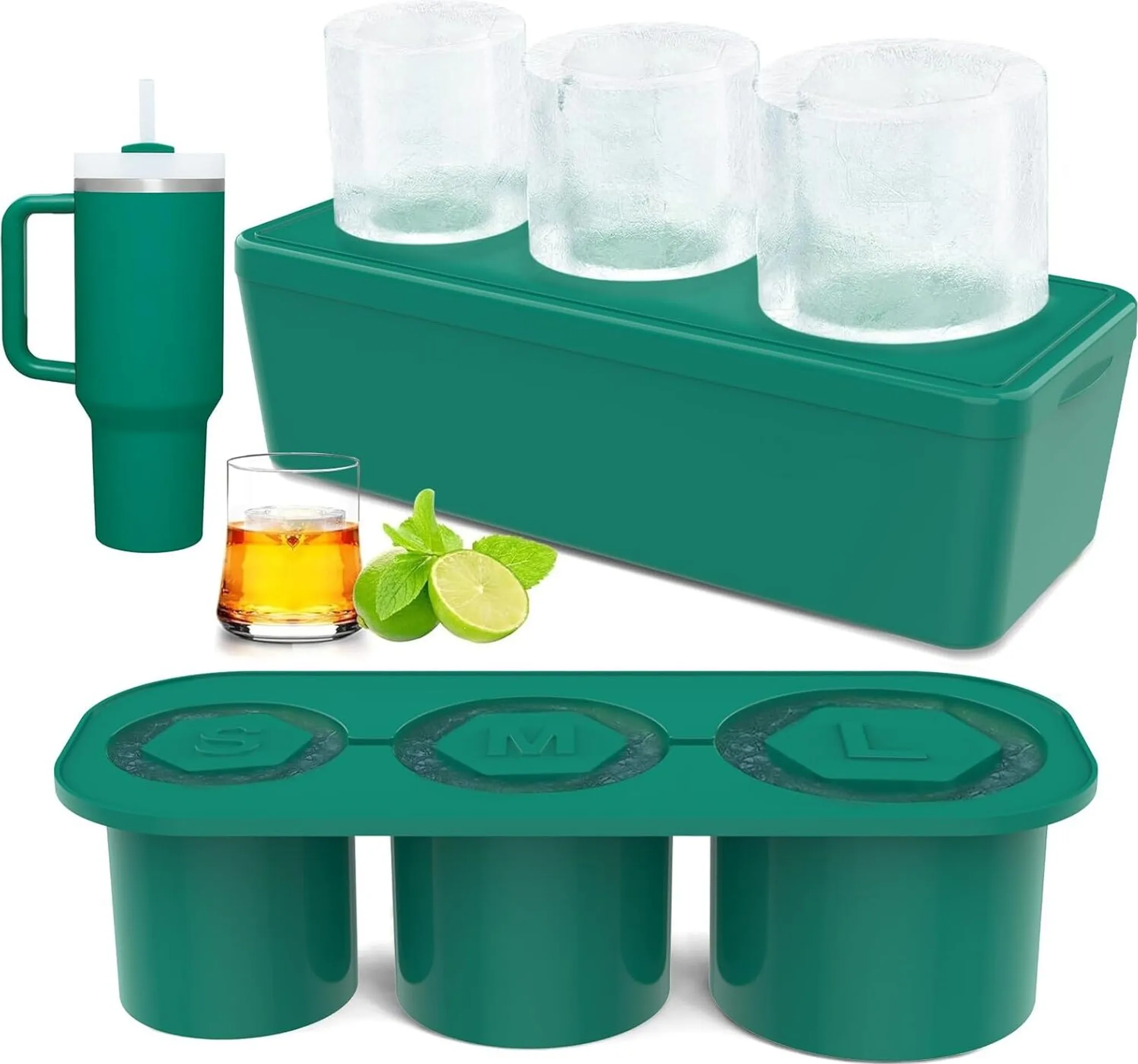 Set 2 Vaschette Per Ghiaccio In Silicone Con Coperchio E Pinza - 15 Cubetti Cadauna, Impilabili, Per Whisky E Cocktail, 18.7x11.8x3 Cm - 4