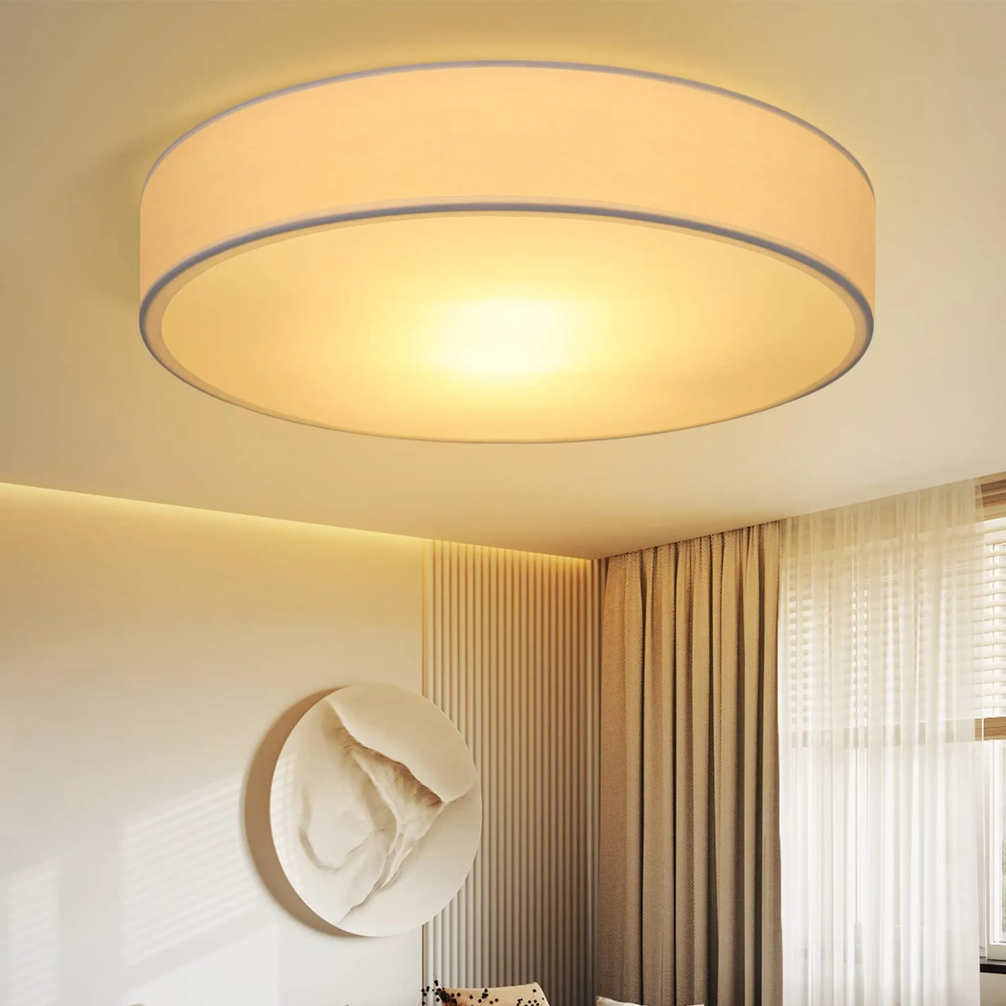 ZMH Deckenlampe Schlafzimmer Deckenleuchte Rund - 2Flammig E27  Wohnzimmerlampe Stoff Modern Schlafzimmerlampe Weiß Küchenlampe mit  Stoffschirm | Deckenlampen