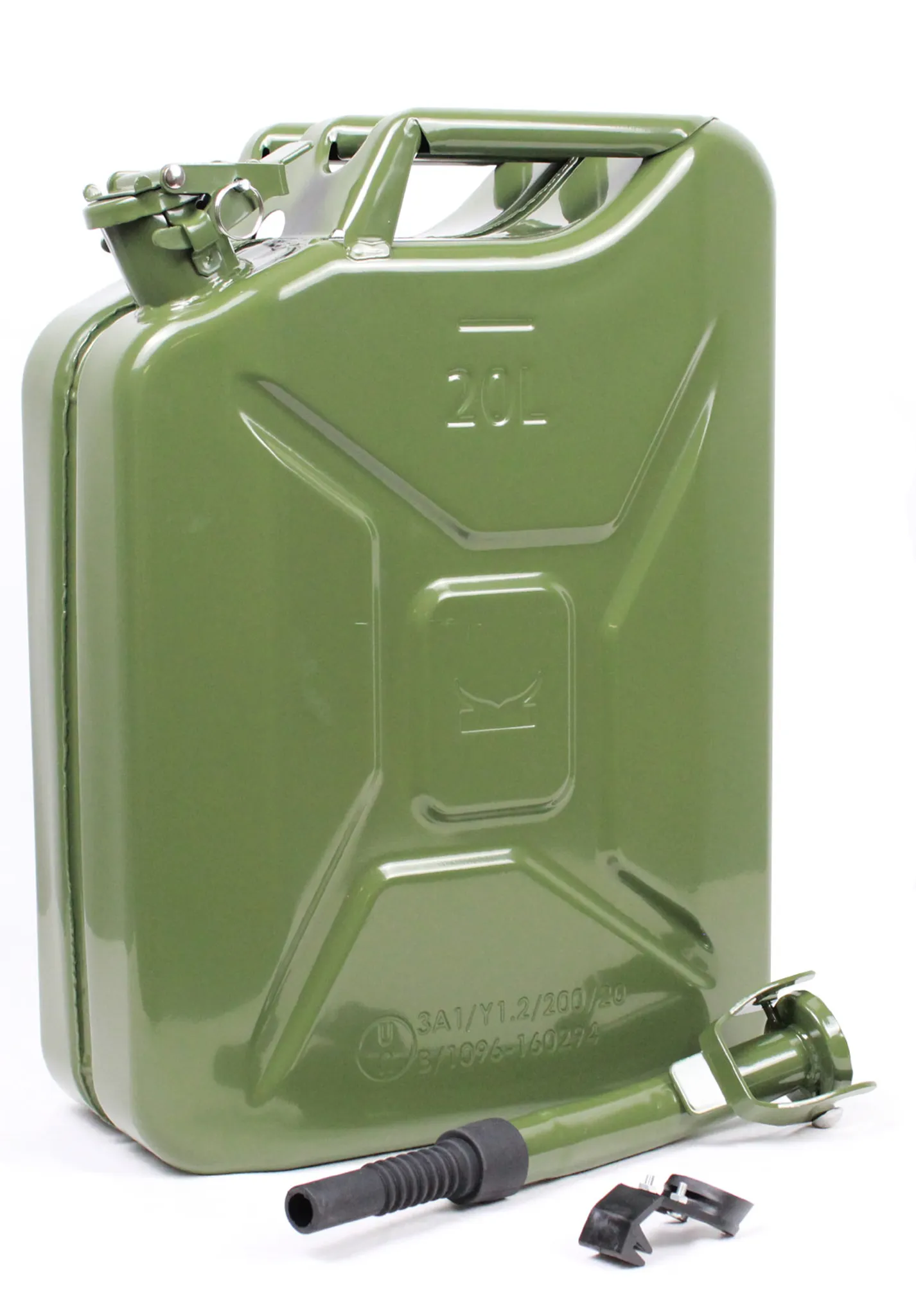 Benzinkanister 20L aus Metall Grün Kraftstoffkanister Reserve Kanister BW  beidseitig pulverbeschichtet (4 Stück): : Auto & Motorrad