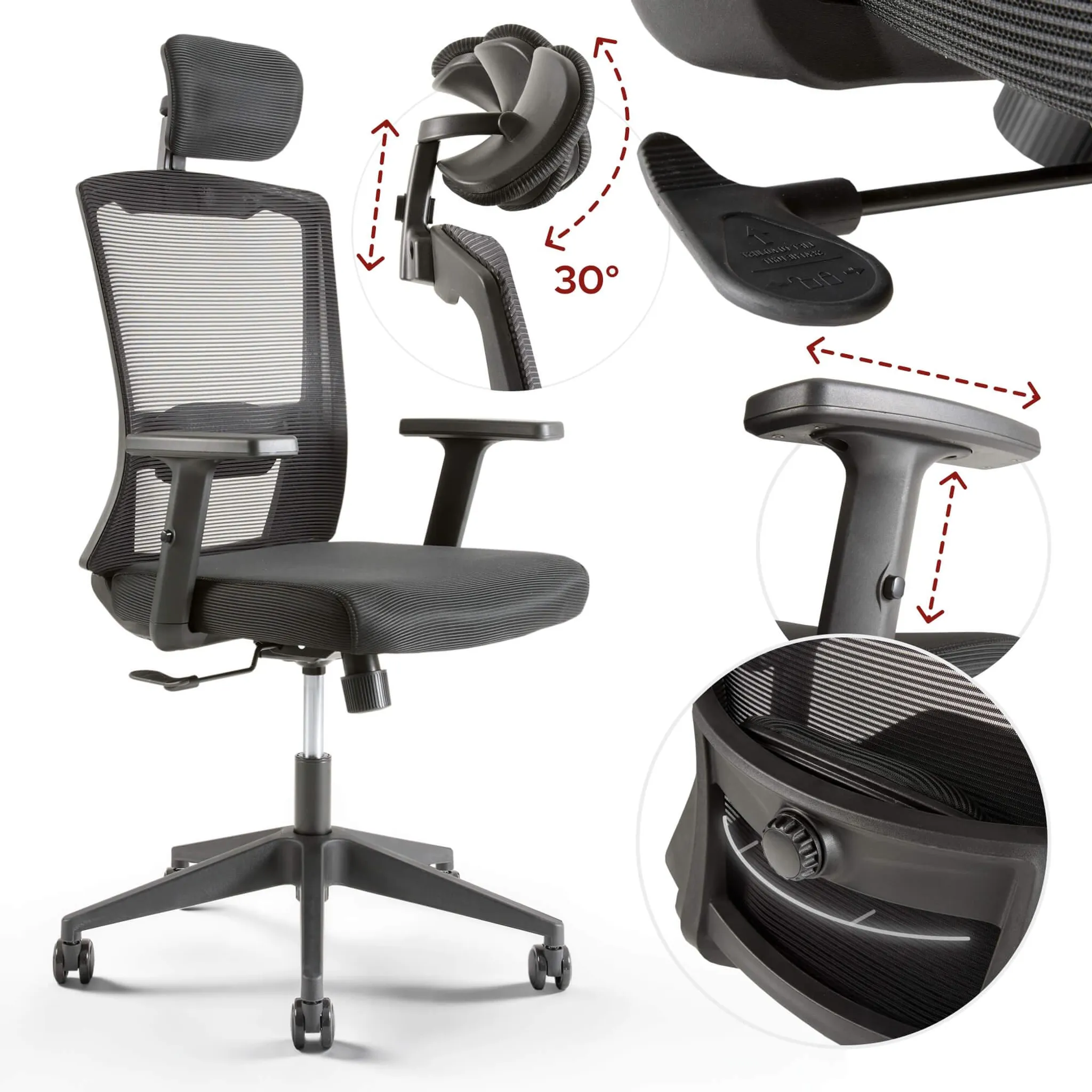 BRTHORY Sedia da Ufficio Ergonomica, Rete Traspirante, con Supporto Lombare Regolabile/Braccioli 3D/Poggiatesta/Funzione Dondolo, Sedia da Scrivania Regolabile in Altezza, Portata 200 kg