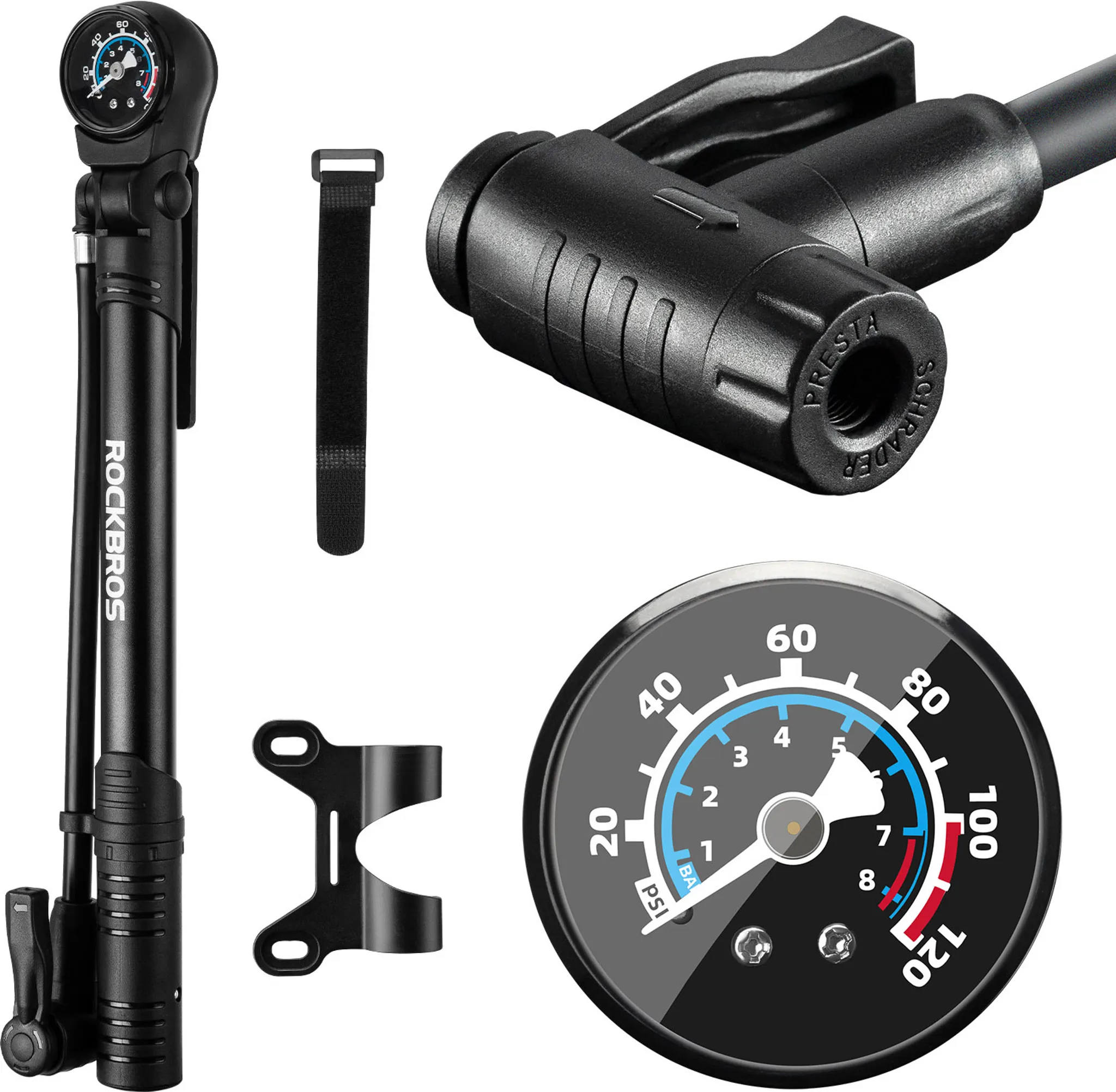 Pompa Per Bicicletta Fischer Doppia Testa | Fissaggio Regolabile Al Telaio | Per Valvole Auto, Dunlop E Presta | Nera - 2