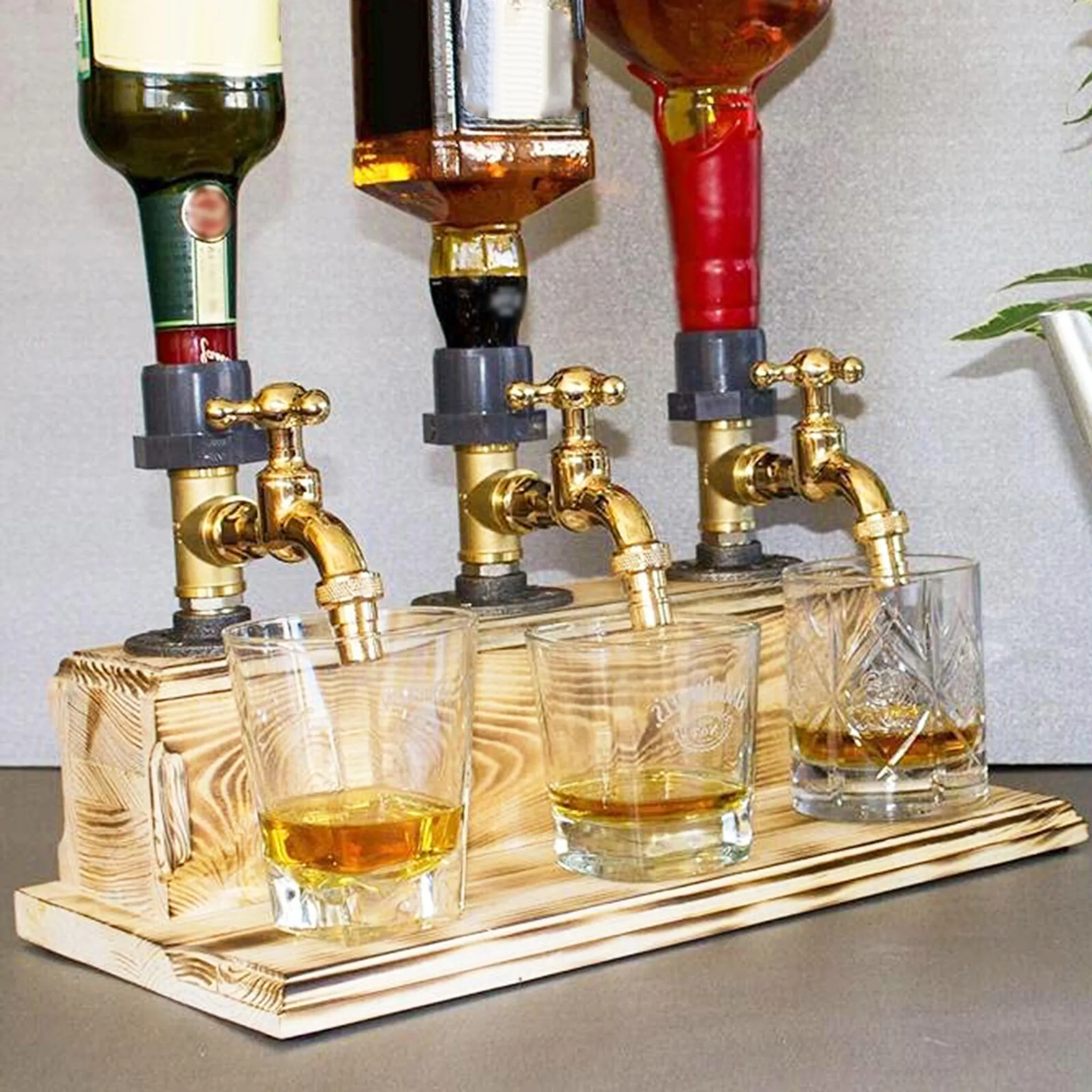 3 L Getränkespender mit Zapfhahn aus Kristall Glas Dekantierer Wasserspender Krug Karaffen für Wein Whisky Wasser Saft Motiv 3 