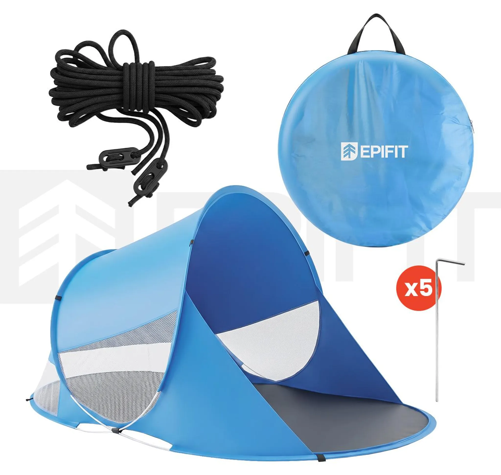 Strandzelt Strandmuschel mit UV Schutz Pop Up Epifit 190x120x90cm mit Tragetasche Blau