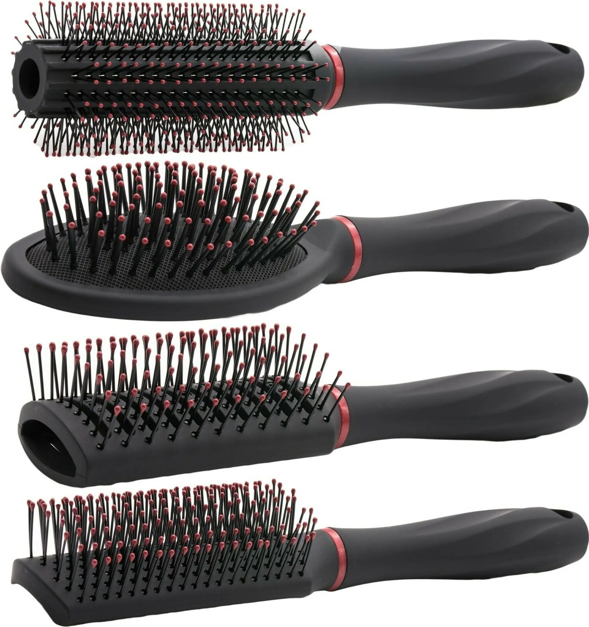 Haarbürsten Set, 6-teilig – Rund & Oval, Kunststoff In Silber/Schwarz, Für Jeden Haartyp