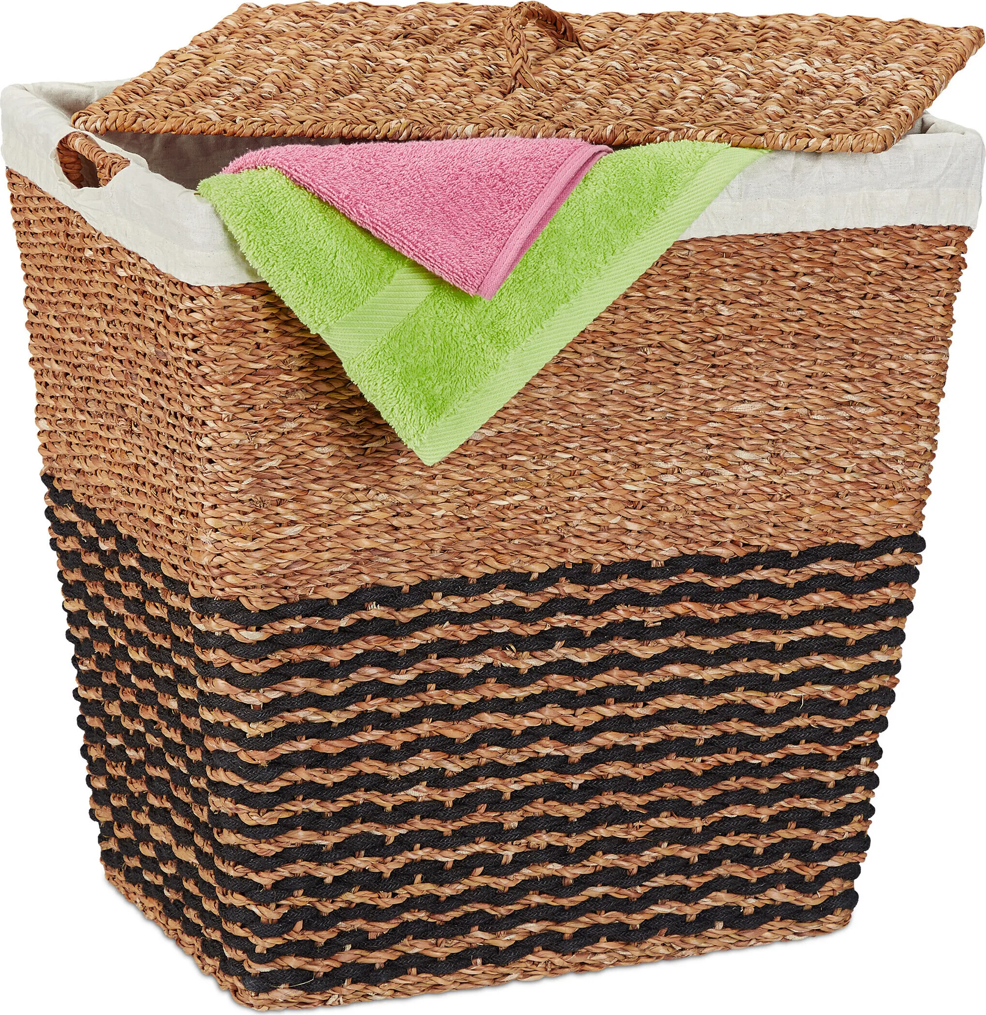Cesto Portabiancheria Grande 110L Pieghevole Con Coperchio - Cesta Panni Sporca Con Manici In Bambù E Borsa Interna Lavabile - Nero, 44,5x33,5x75,5 Cm