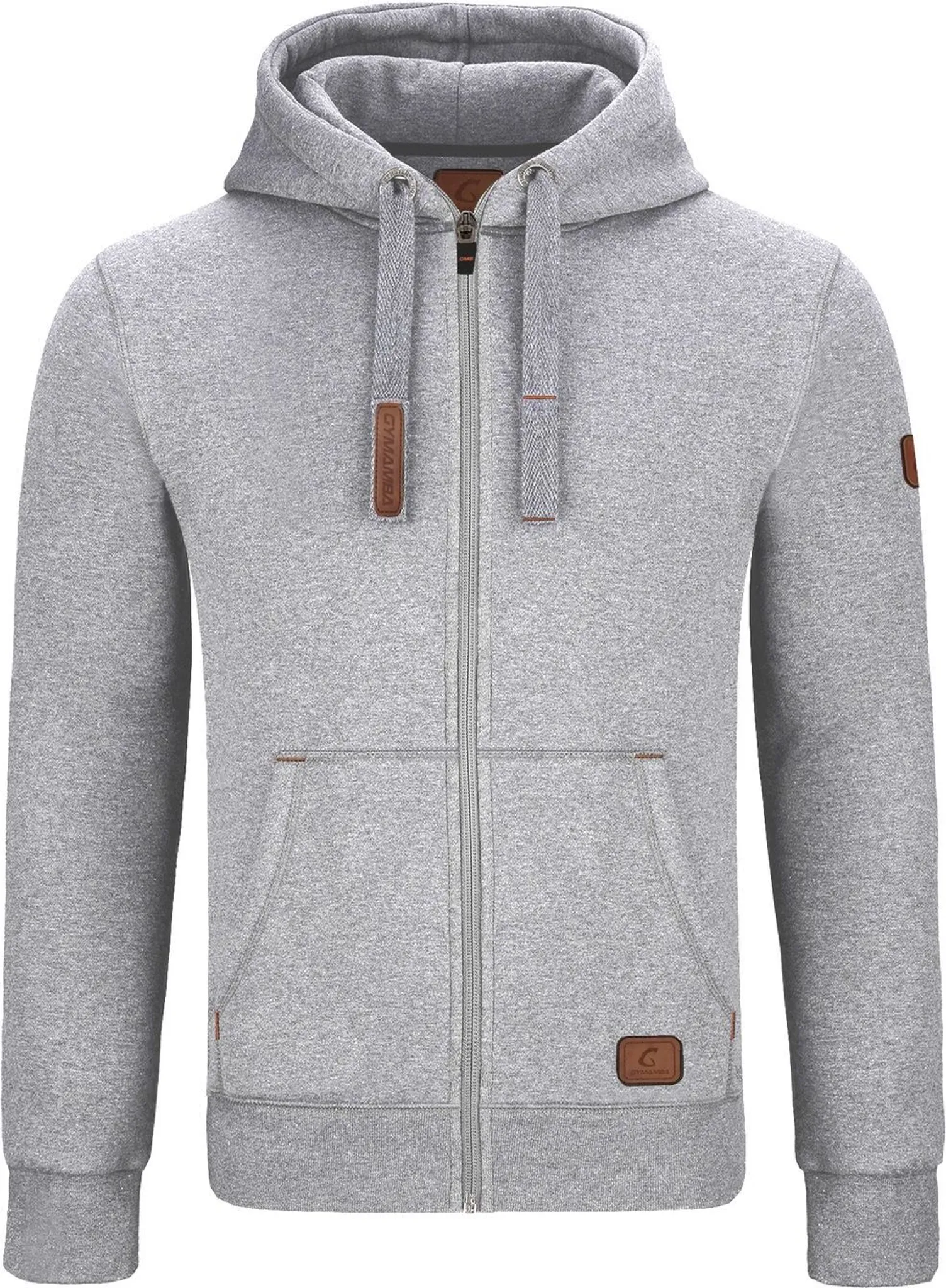 GYMAMBA Sweatjacke Herren mit Lederpatches hellgrau