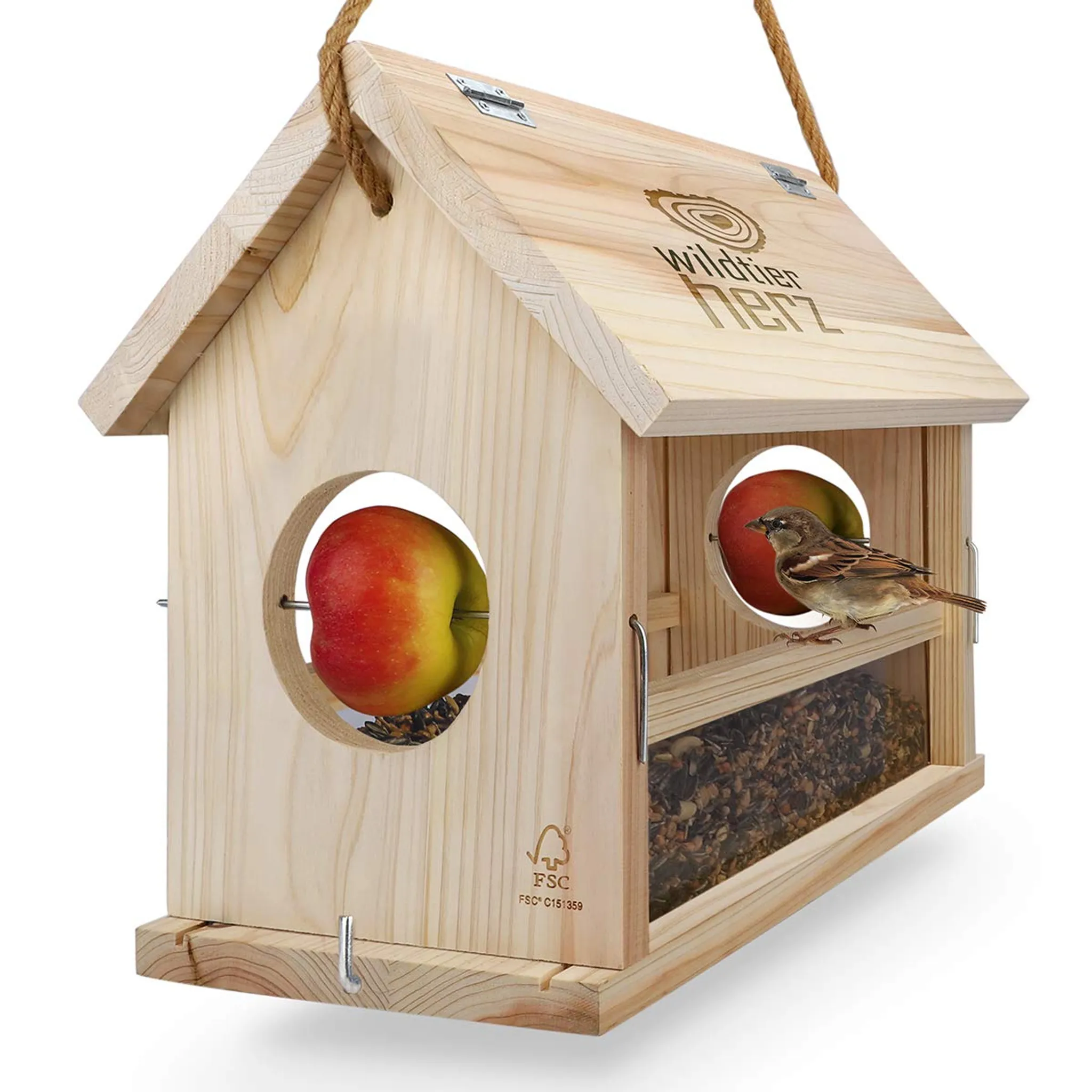 XL Vogelhaus für Wand aus Holz, Metall-Dach