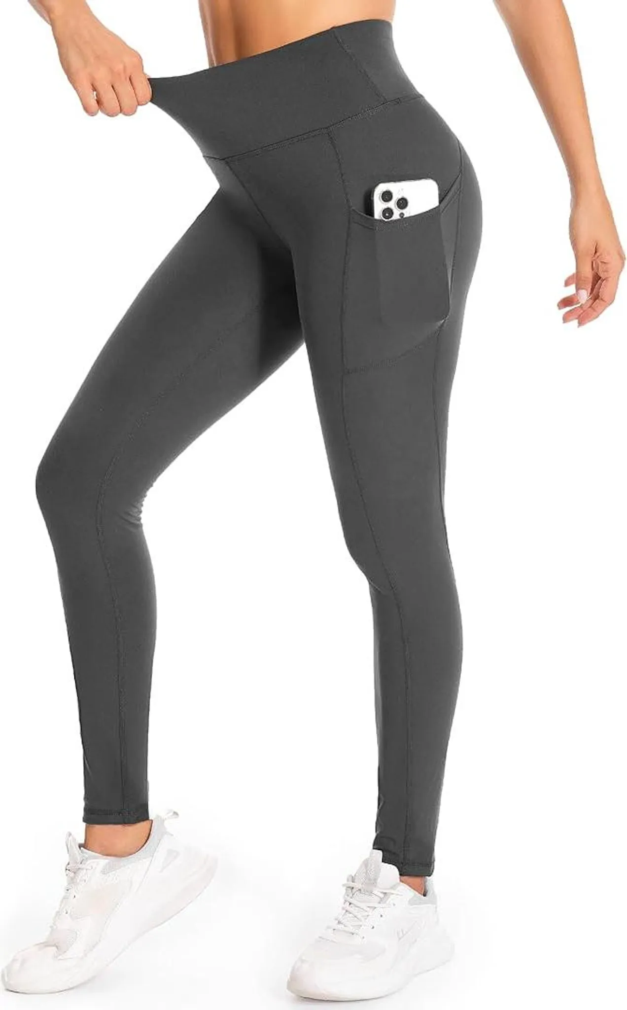 2 Leggings Donna Vita Alta, Opachi, Elasticizzati, Per Yoga E Fitness, Nero + Blu Scuro, Taglie 38-44 IT