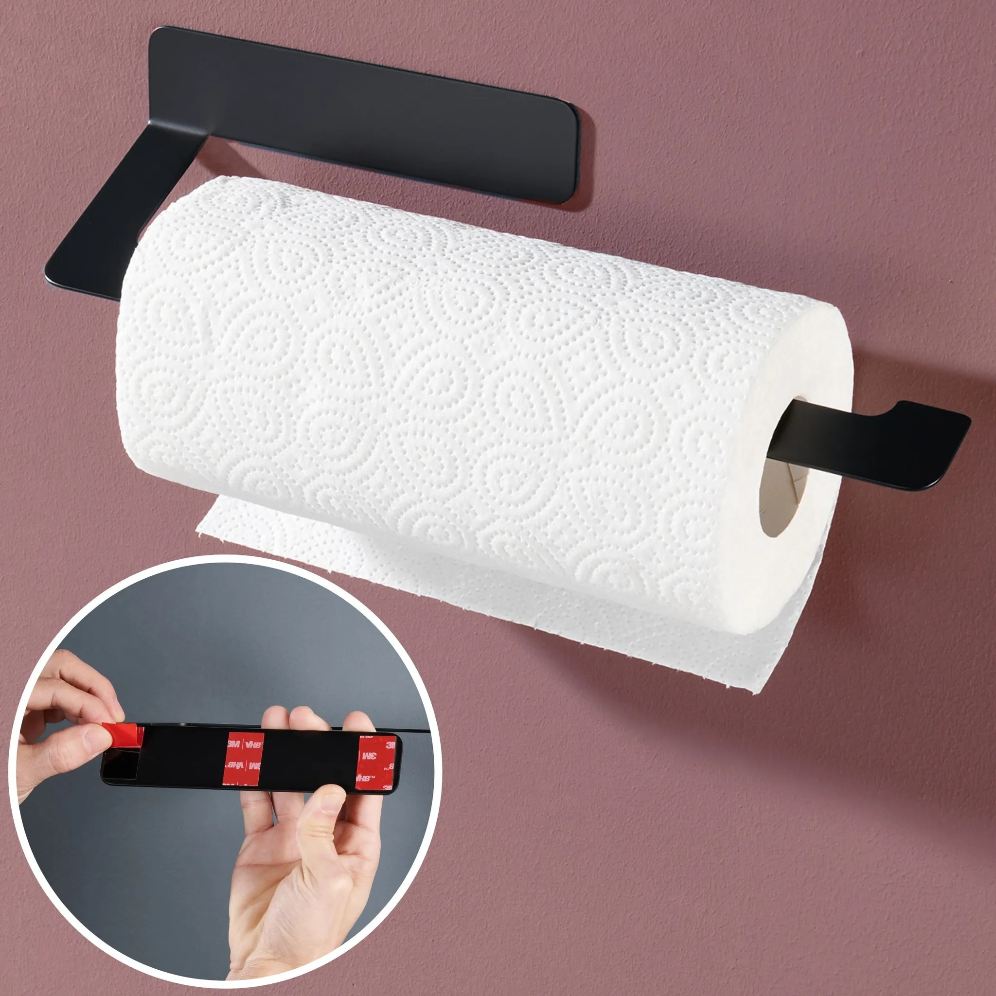 ARSUK Küchenrollenhalter Aus Edelstahl | Wandmontiert | 29 Cm Schwarz Matt | Inkl. Montagematerial