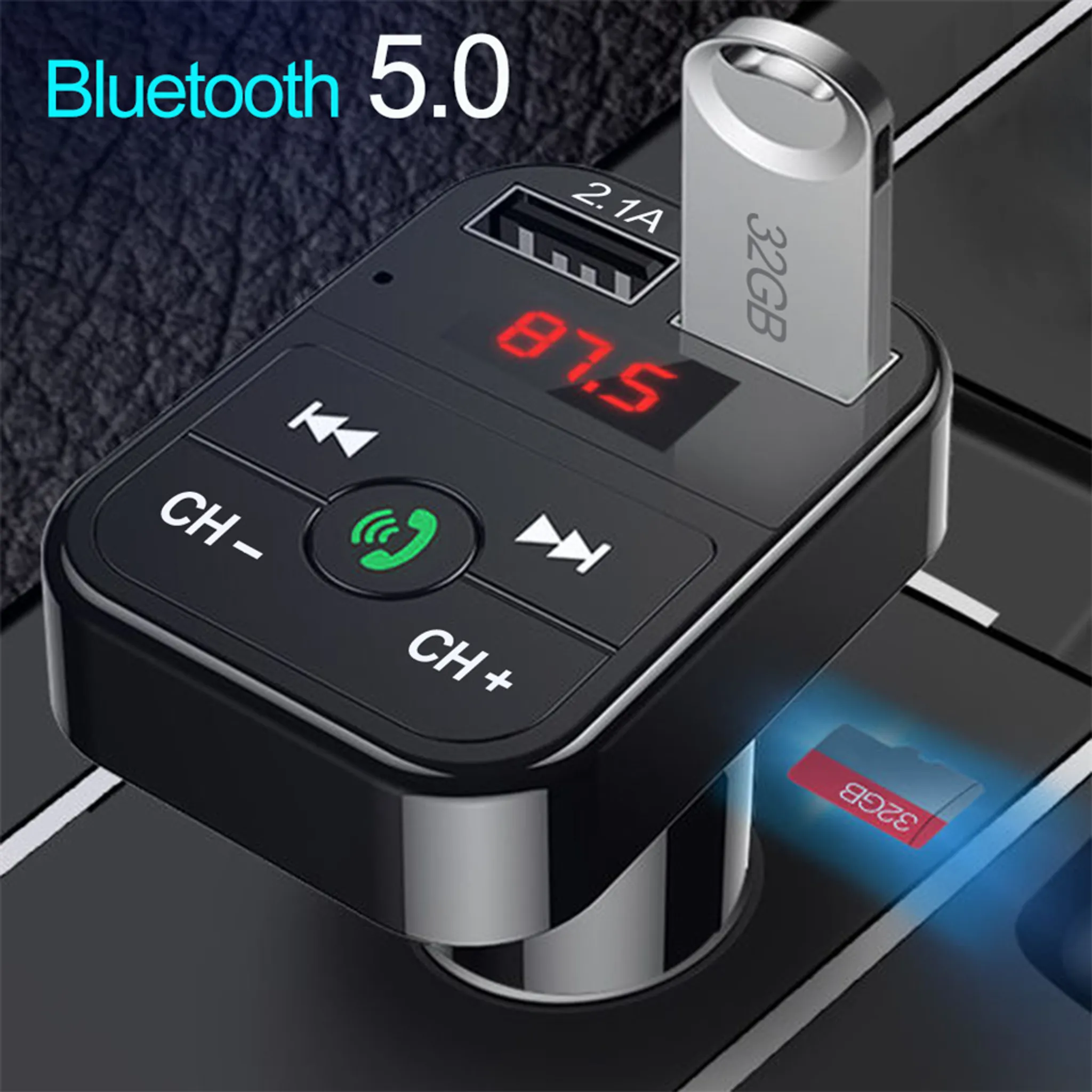 Retoo Bluetooth Adapter für Auto Radio Zigarettenanzünder BT 5.0 FM  Transmitter Freisprecheinrichtung Dual 2 USB Ports Anschlüsse QC 3.0  Ladegerät KFZ