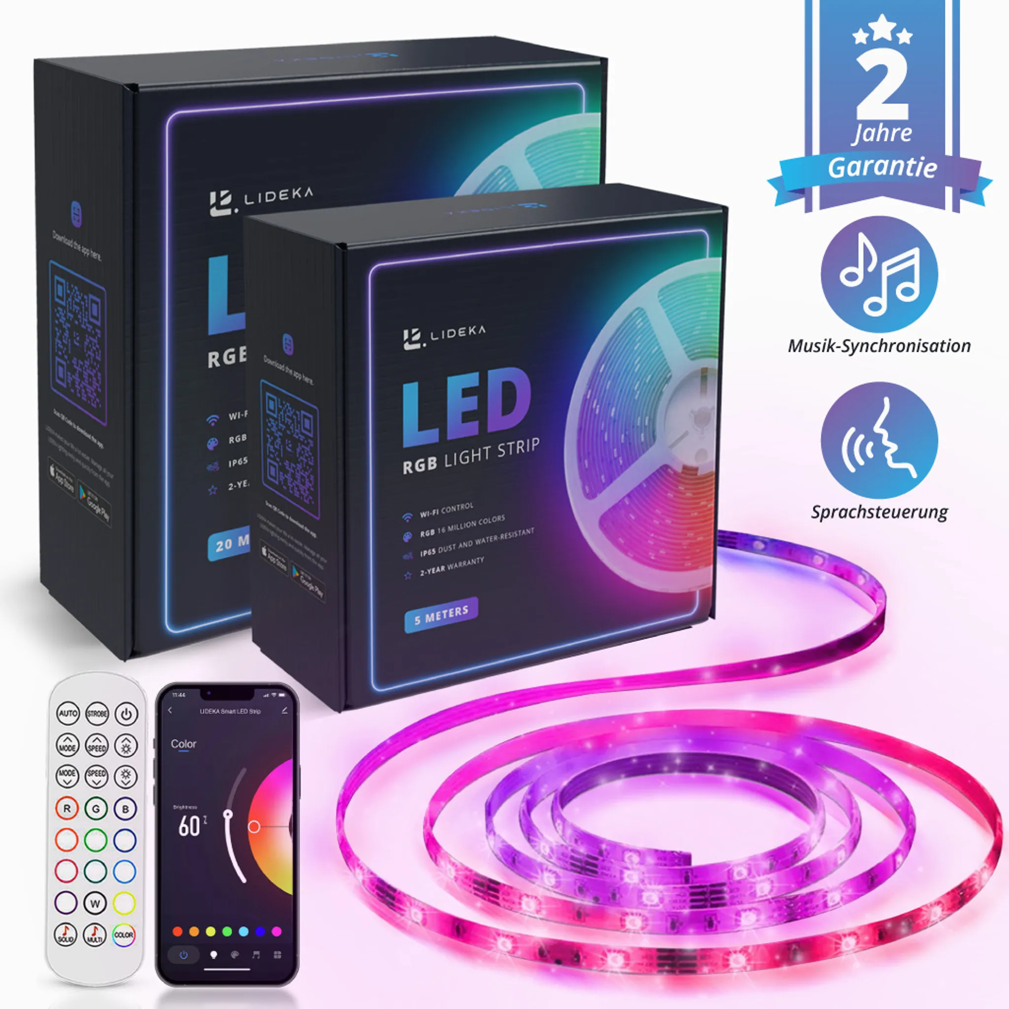 Lideka® LED-Streifen 25m RGB, App Steuerung