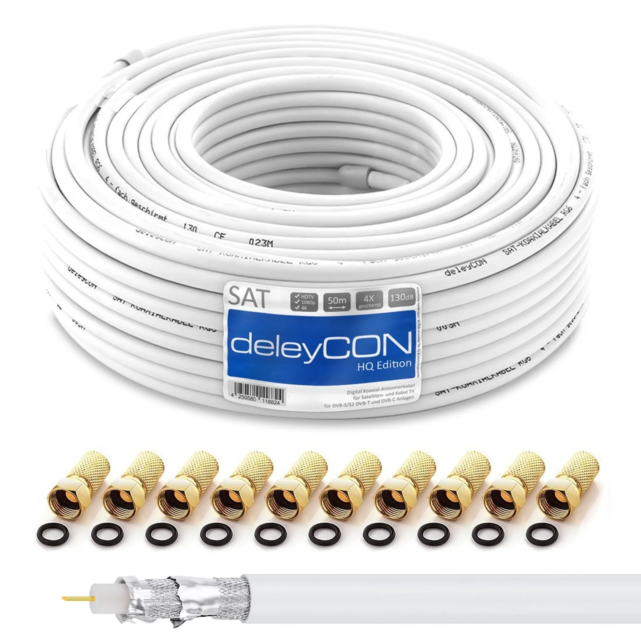 deleyCON SAT Antennenadapter Kabel auf SAT Adapter F-Stecker auf  IEC-Stecker - SET 2 Stück - deleyCON