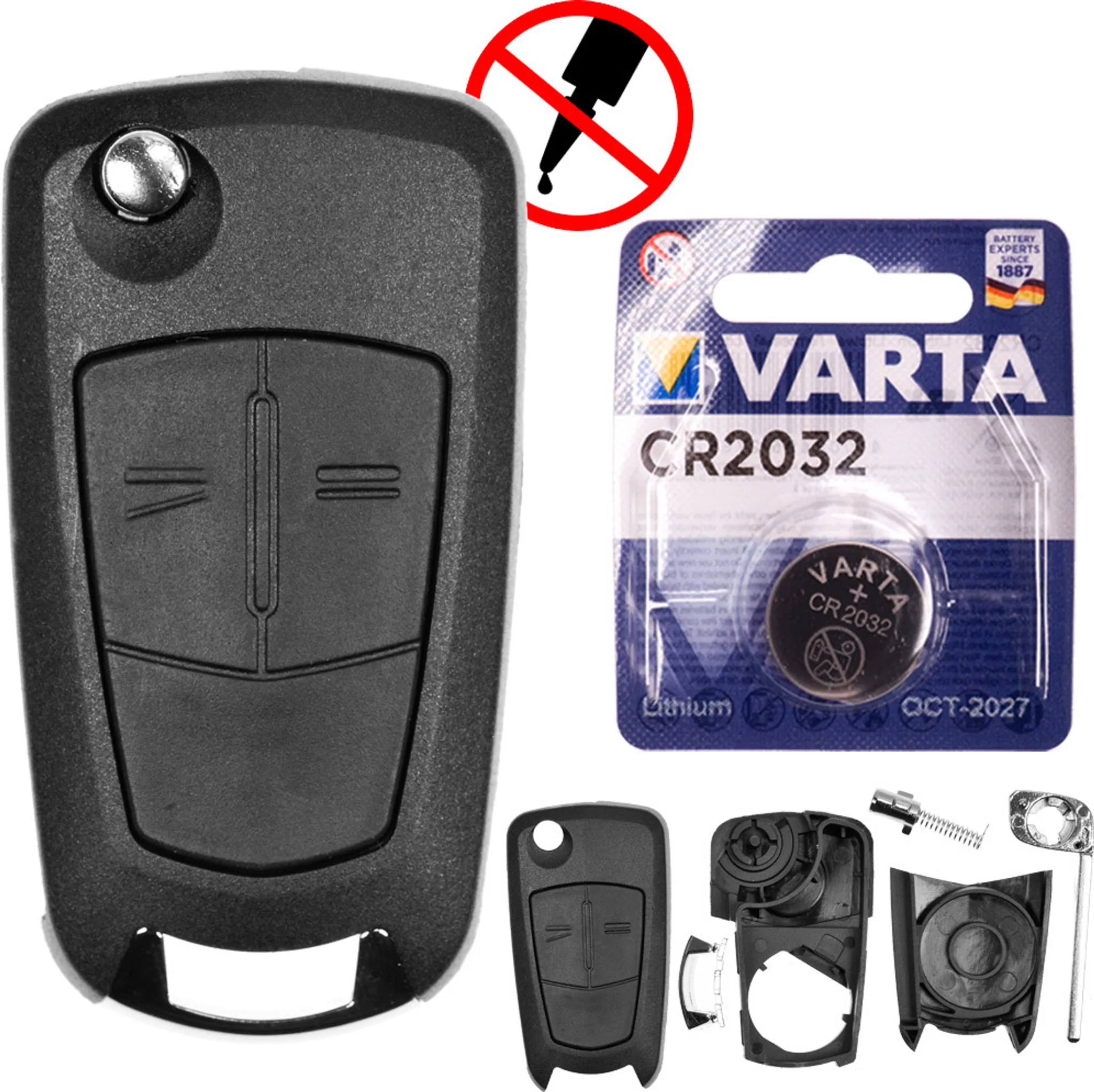 Leeres Klappschlüssel-Gehäuse (3 Tasten) Passend Für Opel Corsa, Astra, Zafira Etc. – Schwarz