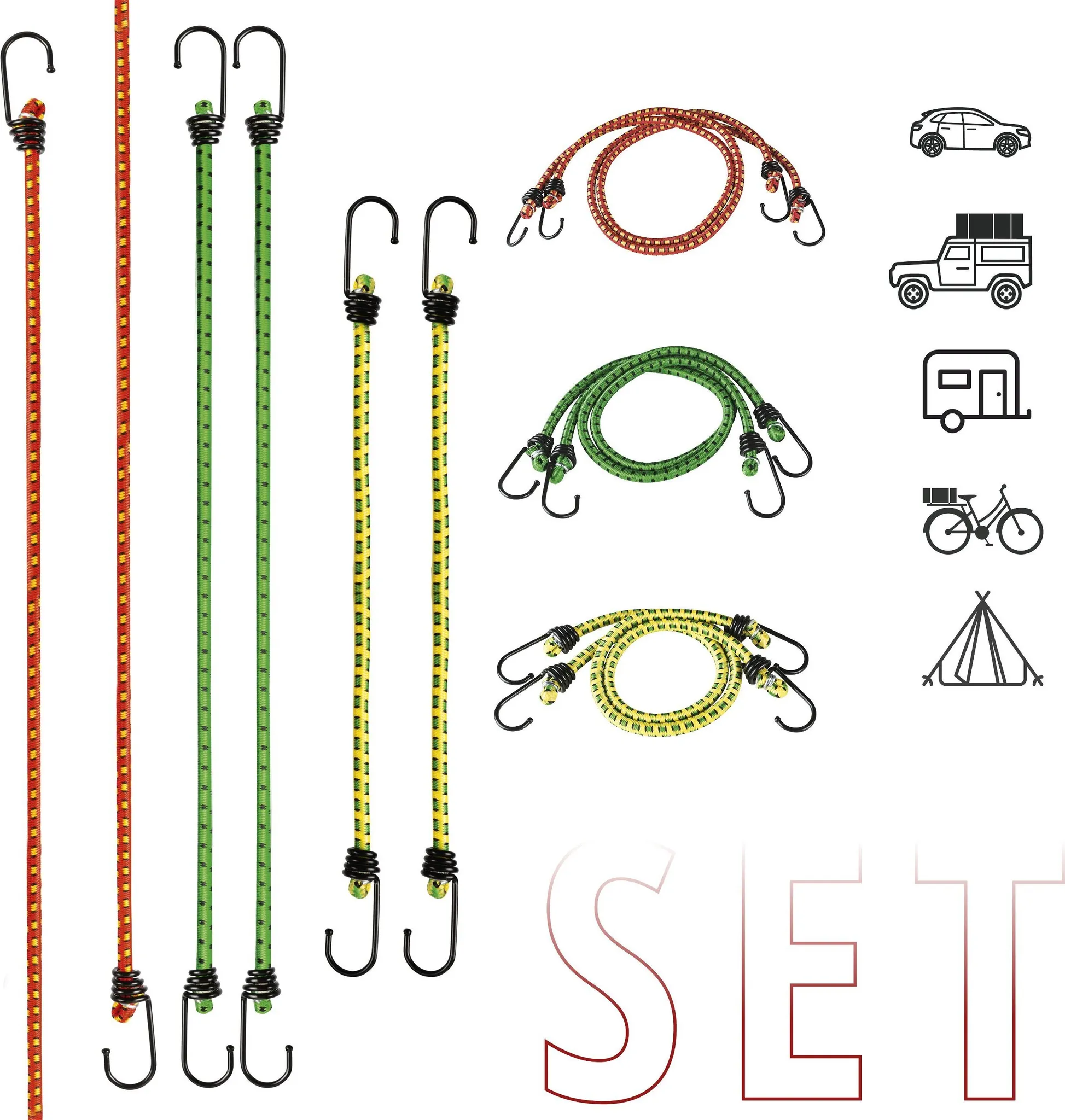 Bungee-Seile Mit Haken – 30/45/60 Cm Länge, Variabel (5, 10 Oder 20 Stück) Zum Fixieren, Spannen, Befestigen