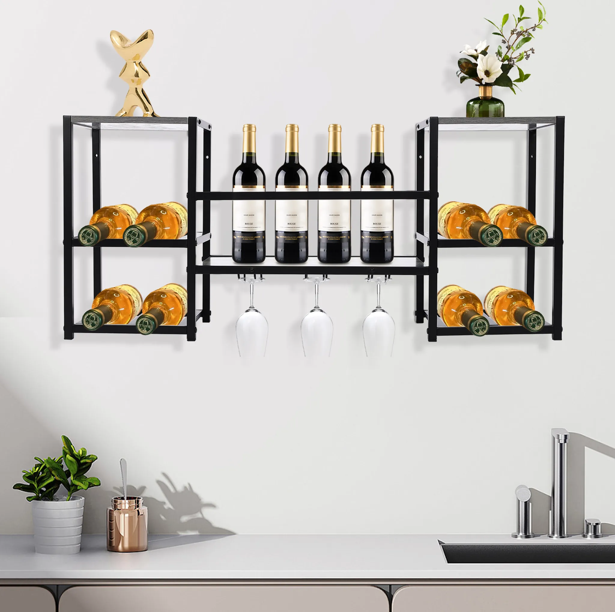Porte-Bouteilles Mural En Métal, Porte-Verres À Vin À Suspendre Pour 2