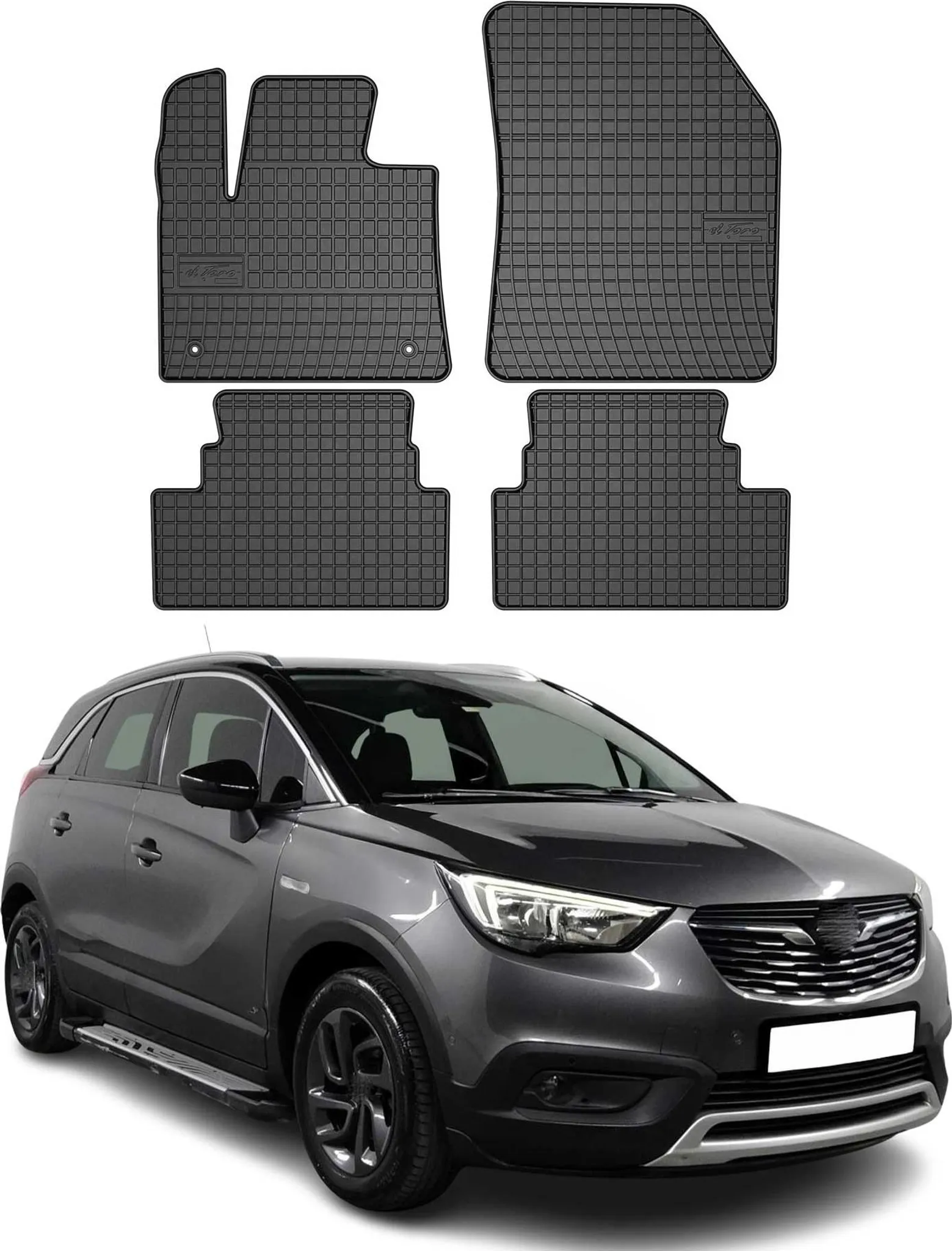 Gummimatten Opel Grandland X 2017-2024 - 4-teilig Allwetter Fußmatten Set Schwarz Antirutsch