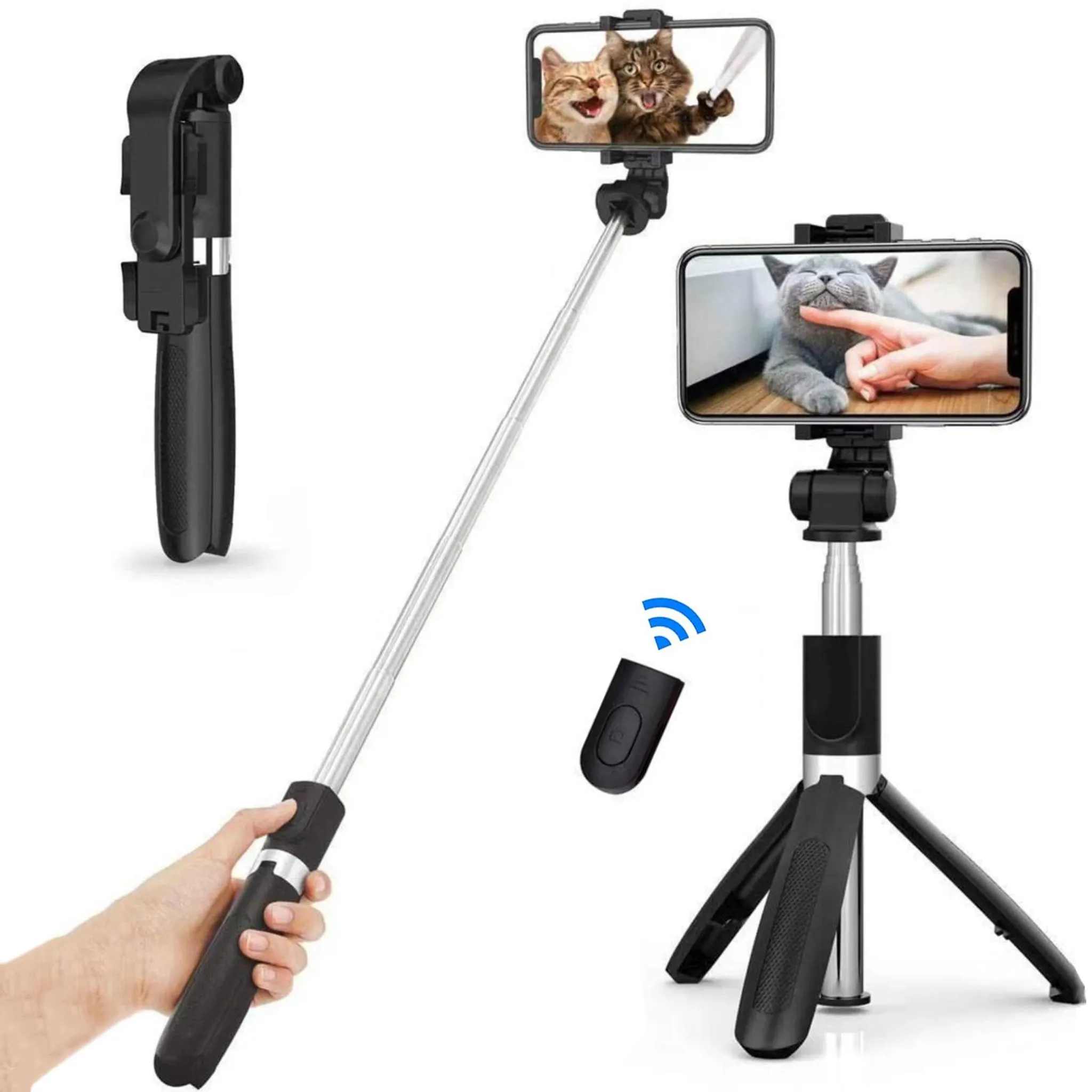 TNSLAND Bluetooth Selfiestick Met Statief – 100 Cm Uitschuifbaar, 360° Draaibaar, Voor Alle Smartphones