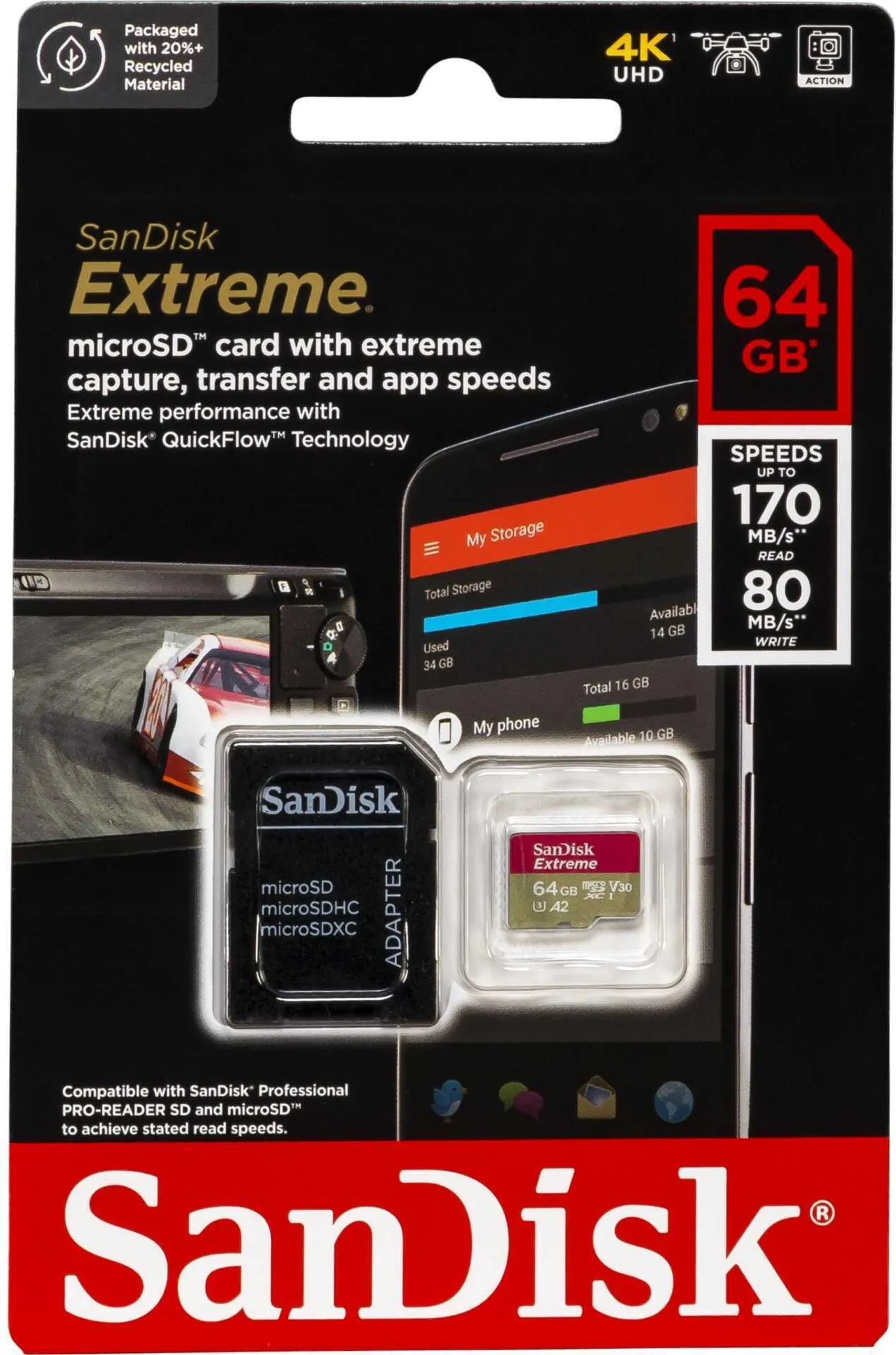 SanDisk Extreme MicroSDXC UHS-I, C10, U3, V30, A2 + SD