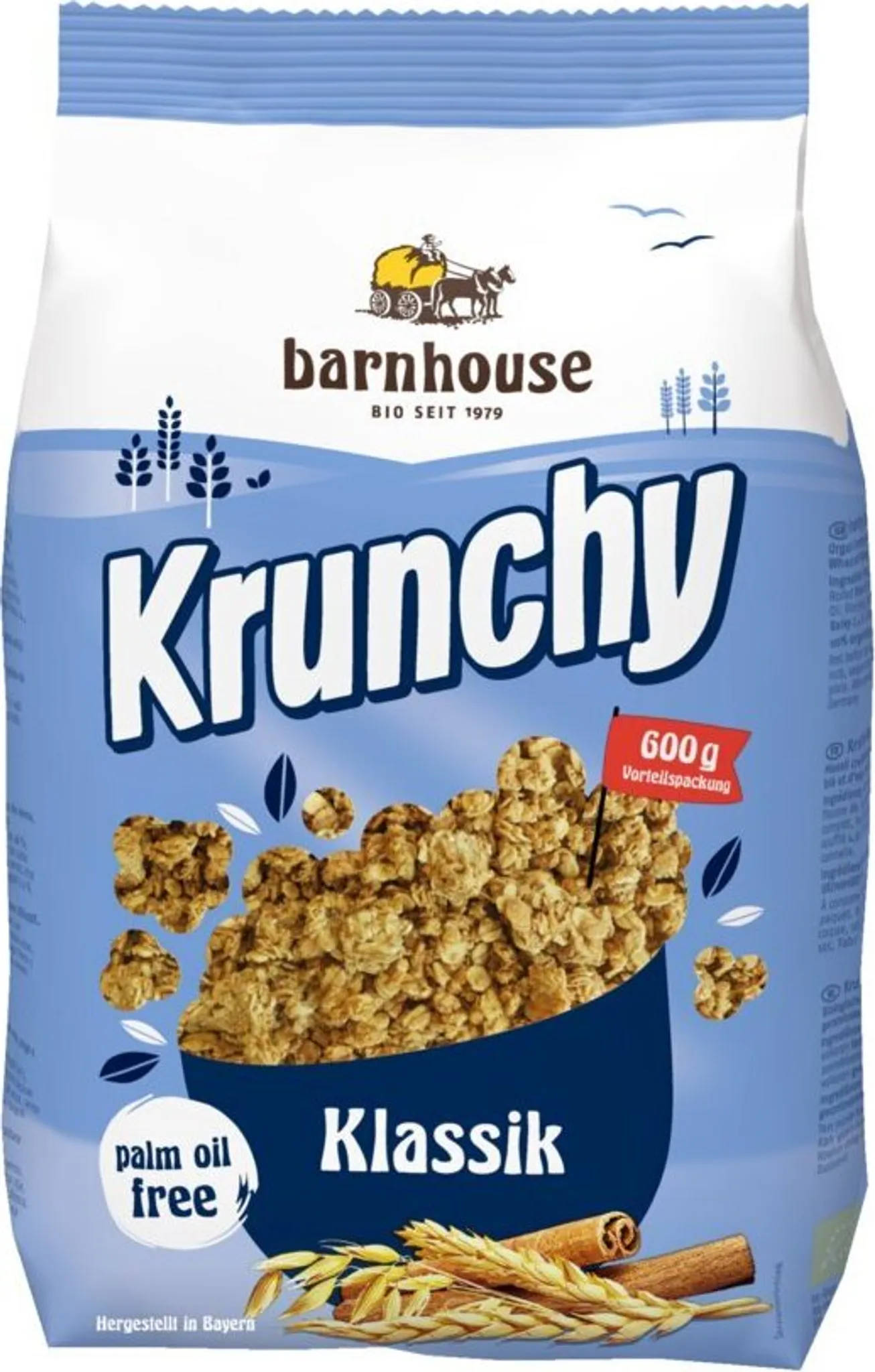 Barnhouse Krunchy Low Sugar Plain Grain, Low Sugar Organic Oat Crispy Muesli From Bavaria, Basic Variety, 2 X 375 G