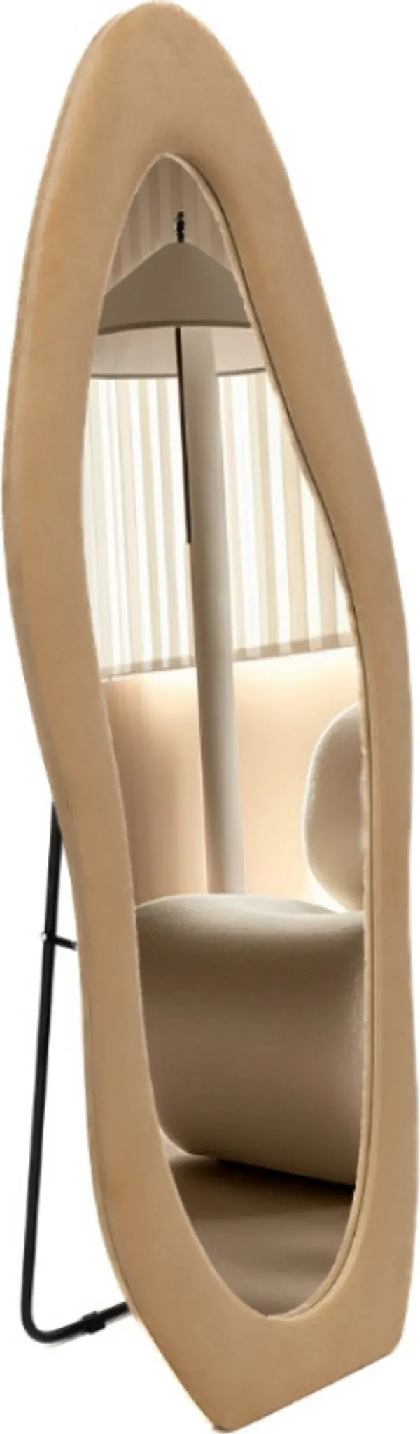 SensaHome Gepolsterter Standspiegel – 160x60 Cm In Wildledersamt, Weiß Creme