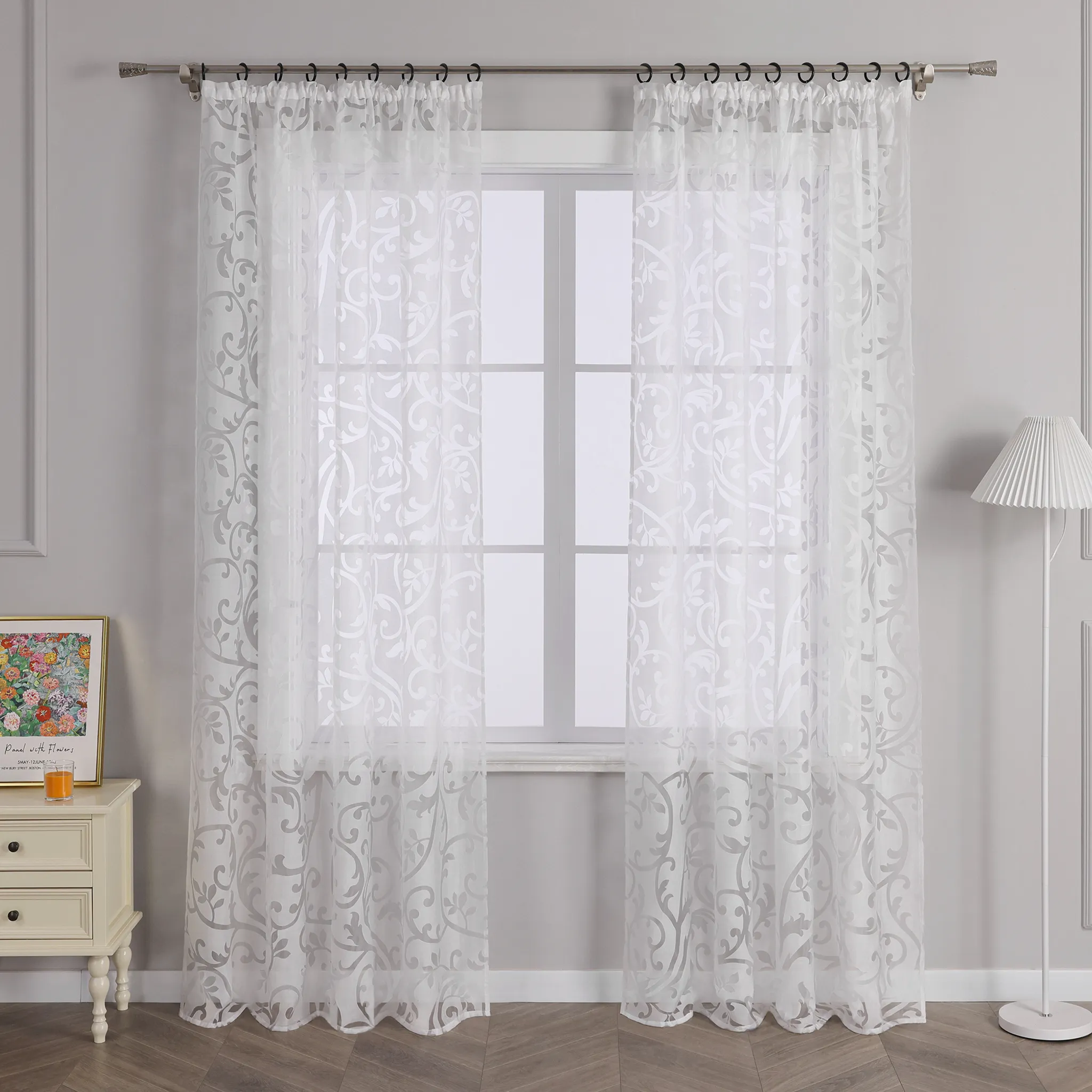 Joyswahl - Tende Trasparenti in Voile con Motivo a Cerchi Hilde, 2 Pezzi, Poliestere, Grau mit Kräuselband, BxH 140x225