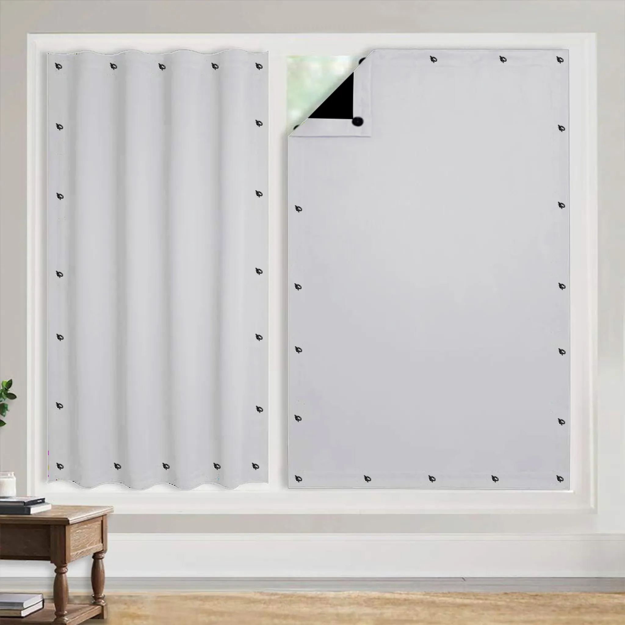 Tende Oscuranti Per Camera Da Letto - Set Da 2 Pannelli 106x160 Cm - Isolanti Termici Con Occhielli - Colore Nero - 3